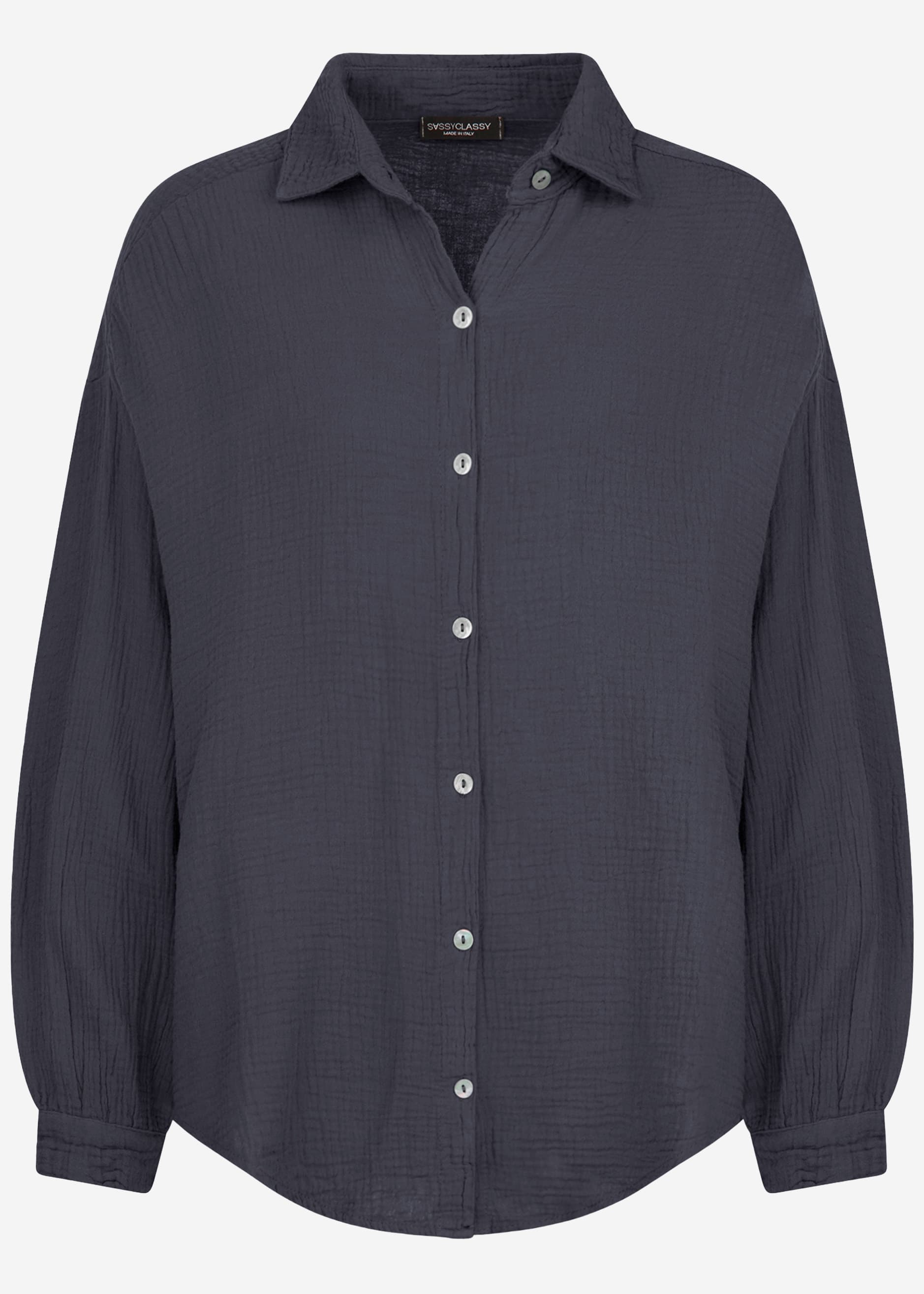 Musselin Bluse oversize, kurz, dunkelgrau – Bekleidung > Blusen > Musselin > Oversize | FormaLuxe