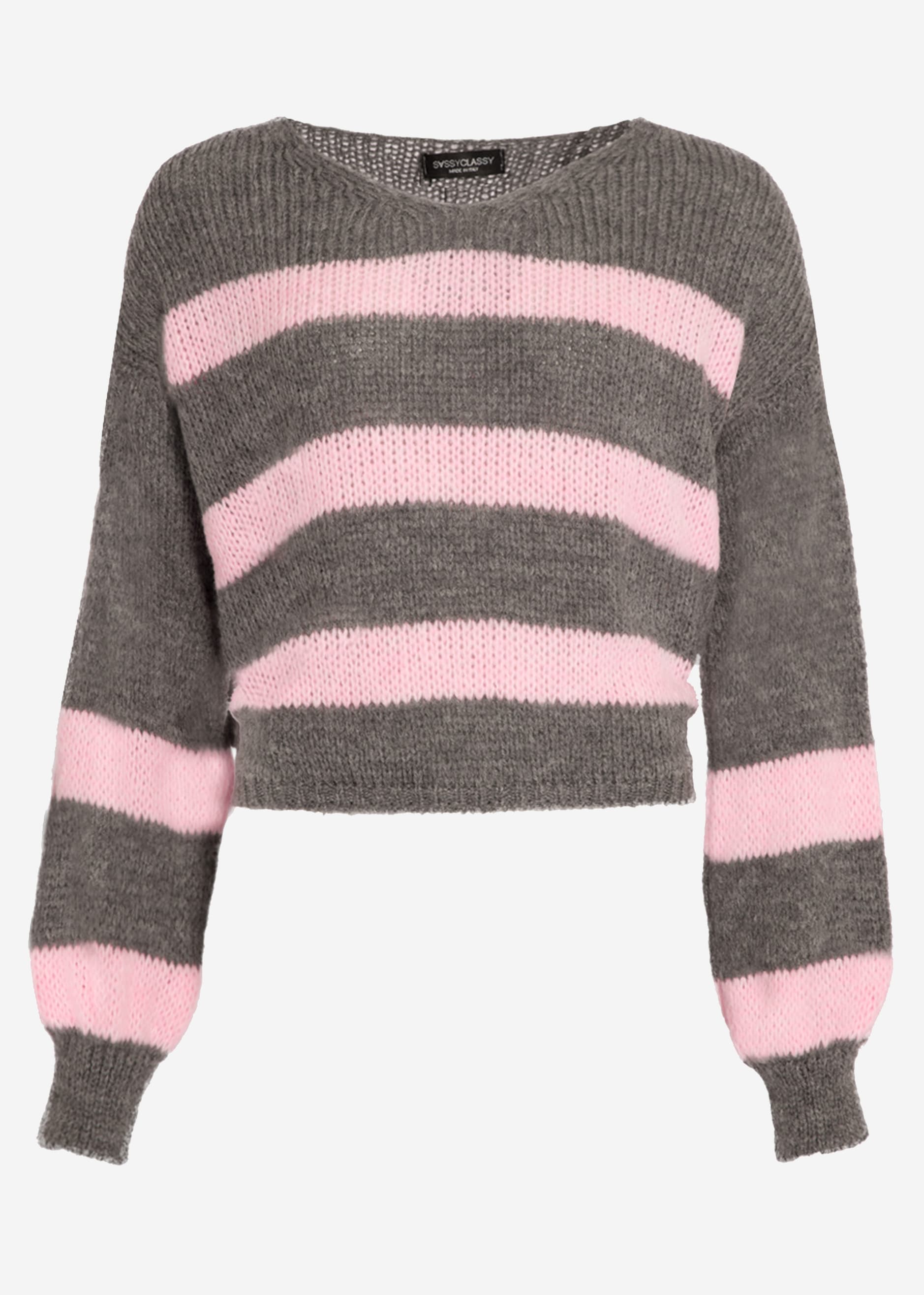 Pullover mit rosa Streifen - grau – Bekleidung > Pullover | FormaLuxe
