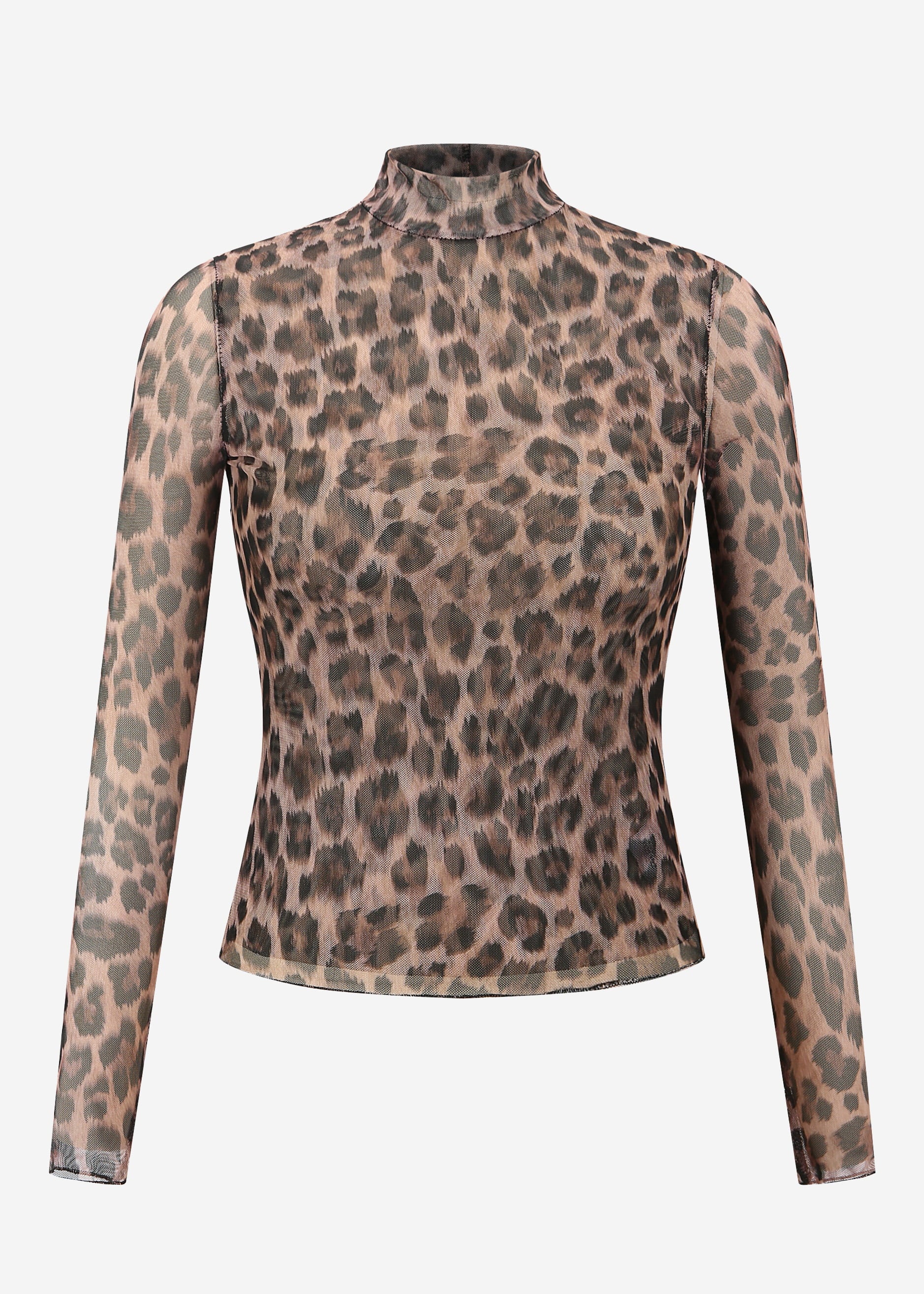 Mesh Langarmshirt mit Leo-Print - braun – Bekleidung > Langarmshirts | FormaLuxe