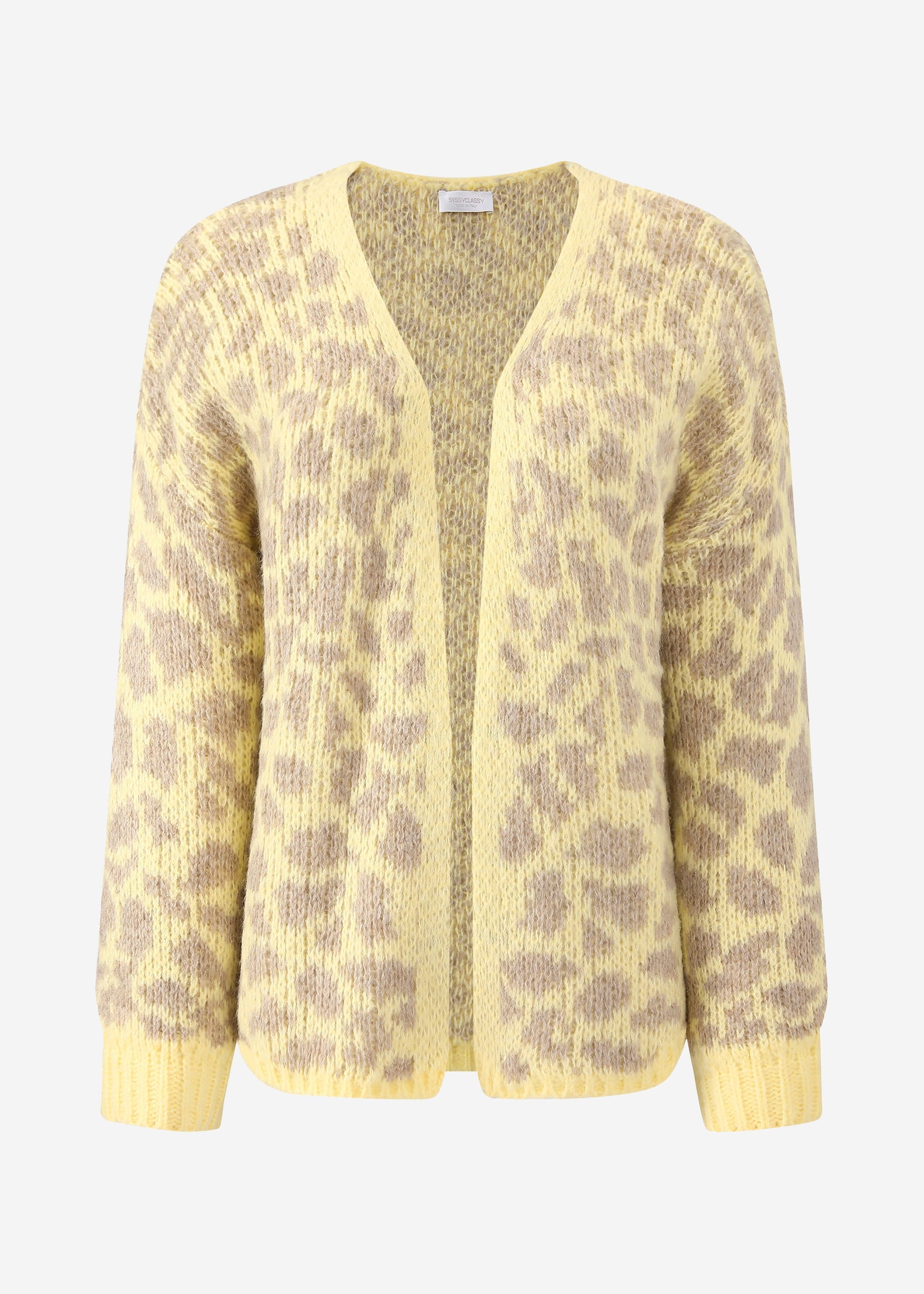 Kurzer Cardigan mit Leo-Print - gelb-beige – Bekleidung > Cardigans | FormaLuxe