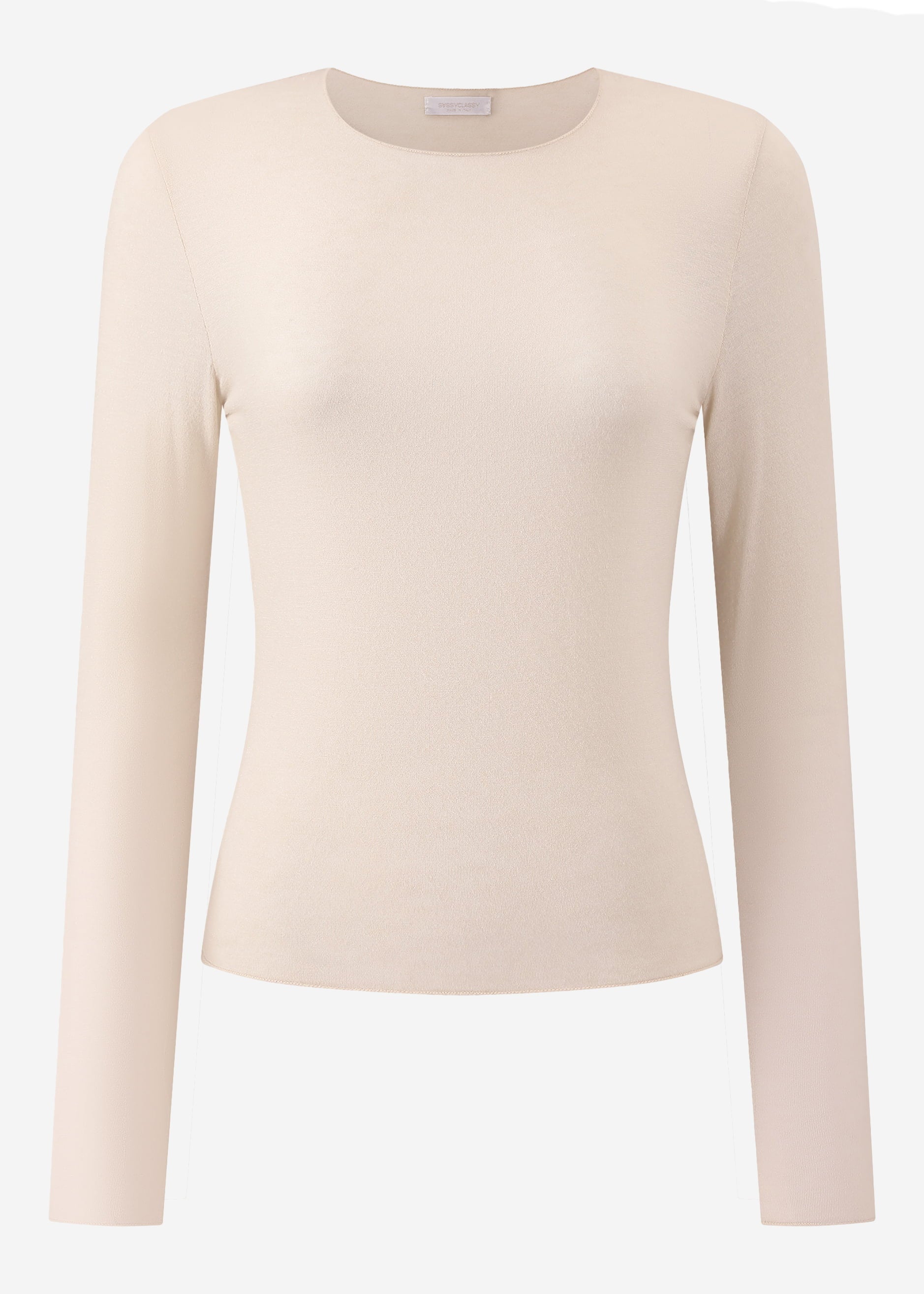 Leicht transparentes Langarmshirt mit Kaschmiranteil - beige – Bekleidung > Langarmshirts | FormaLuxe