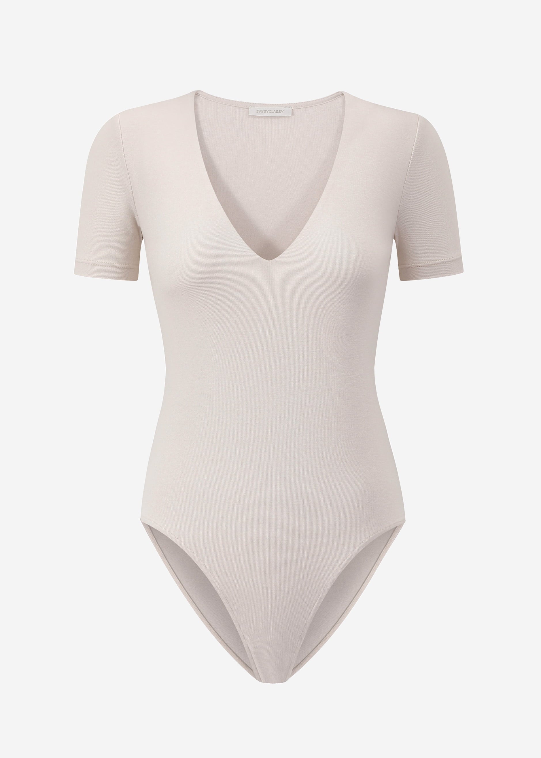 Kurzarm Body mit V-Ausschnitt - beige – Bekleidung > Bodies | FormaLuxe