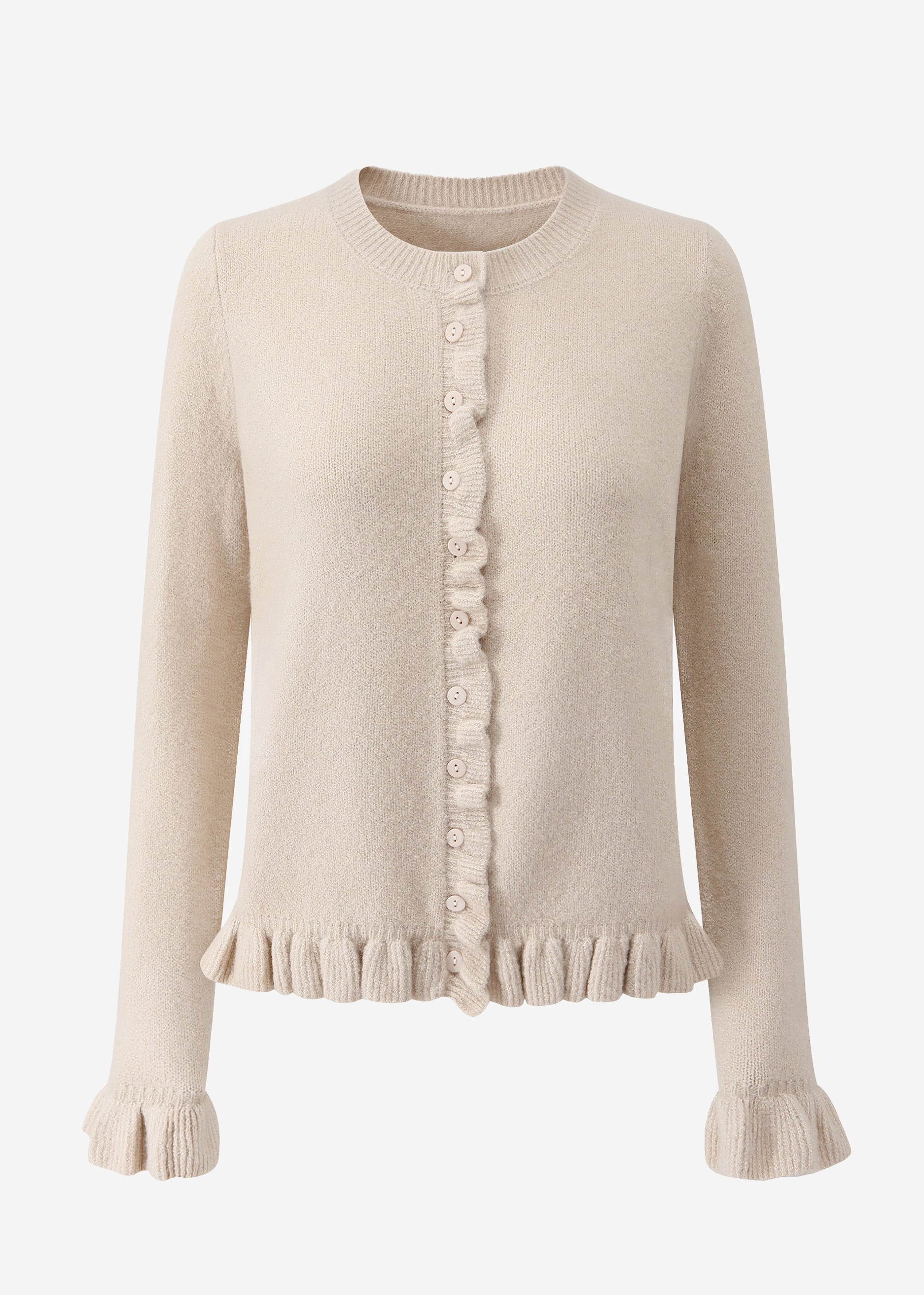 Cardigan mit Rüschen - beige – Bekleidung > Cardigans | FormaLuxe