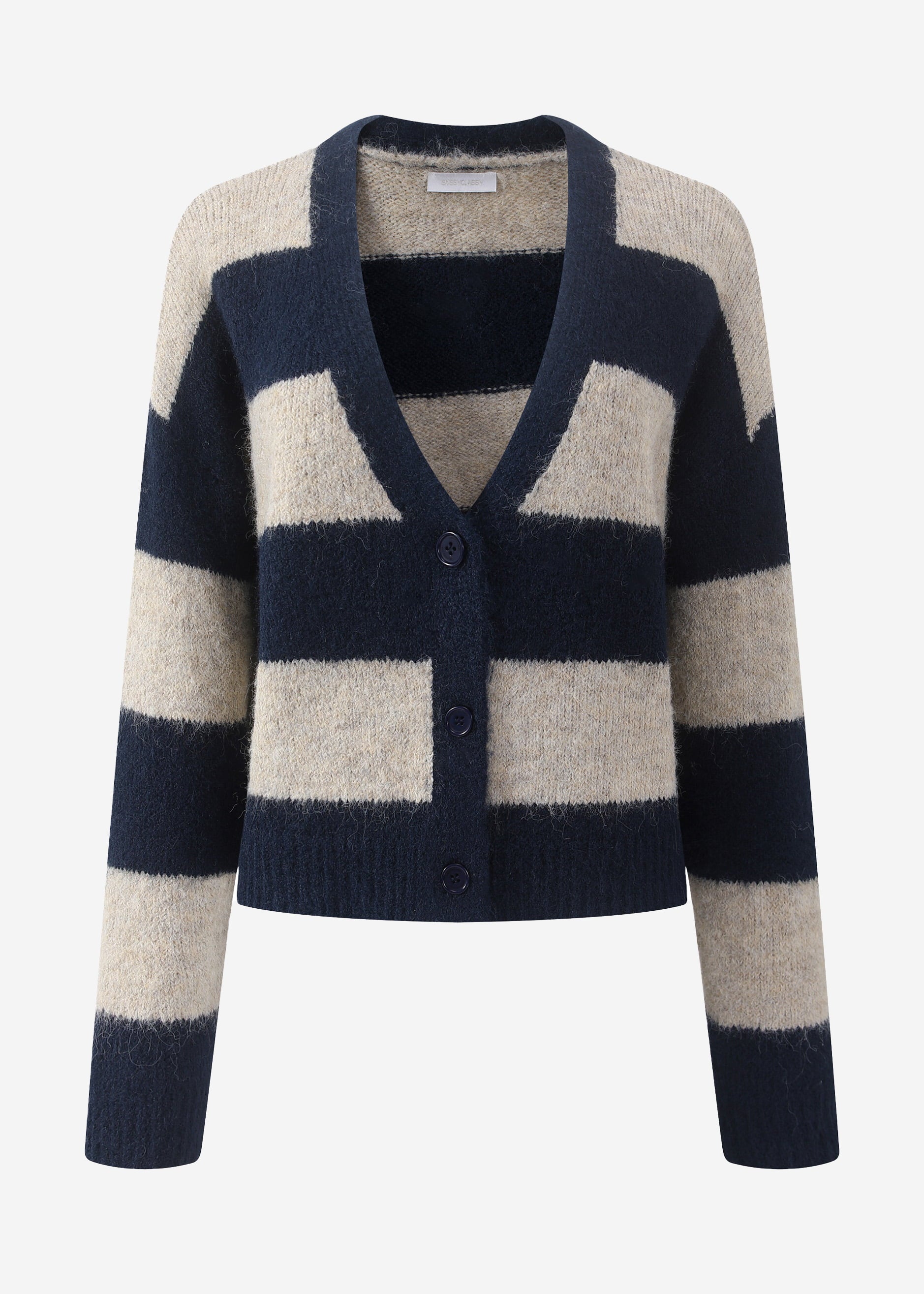 Cardigan mit Blockstreifen und V-Ausschnitt - dunkelblau – Bekleidung > Cardigans | FormaLuxe