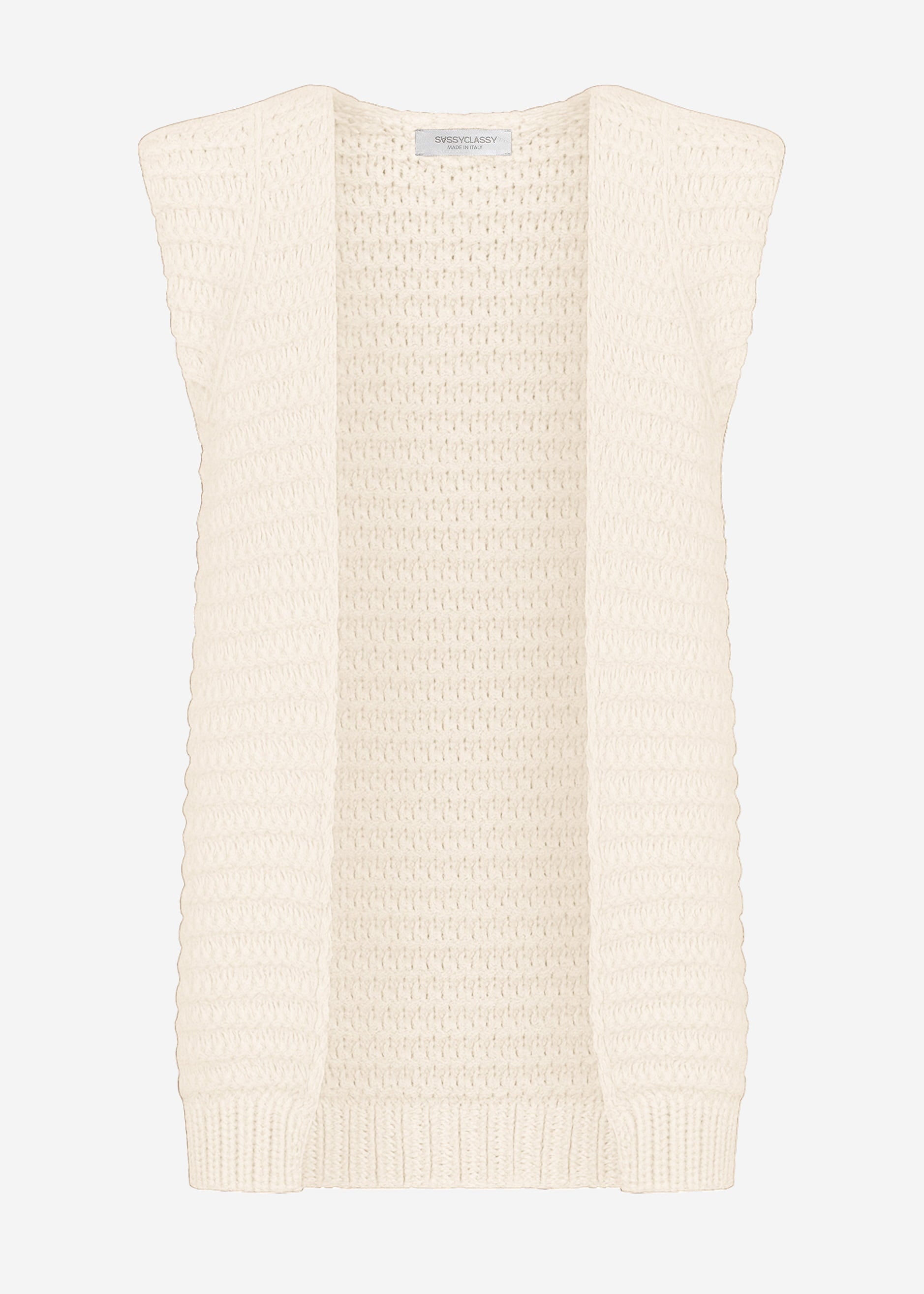 Lange ärmellose Strickweste mit strukturierten Schultern - offwhite – Bekleidung > Westen | FormaLuxe
