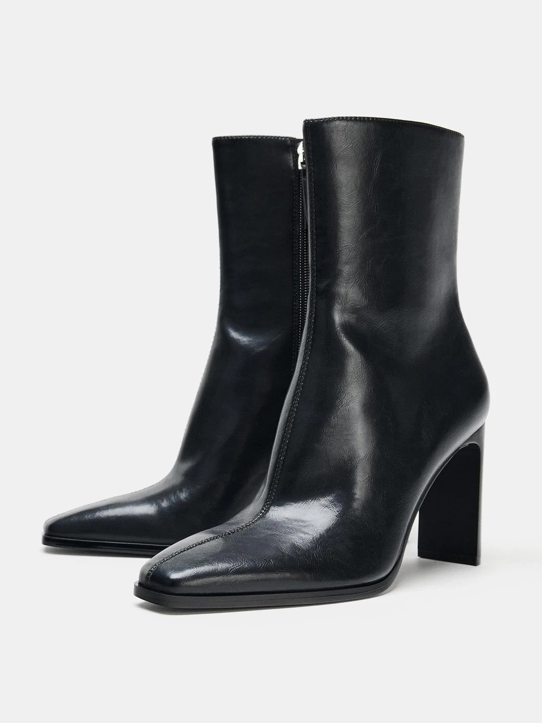 Belfast | Bottines noires à bout carré en similicuir | – Belfast | Bottines à talons pointus | FormaLuxe
