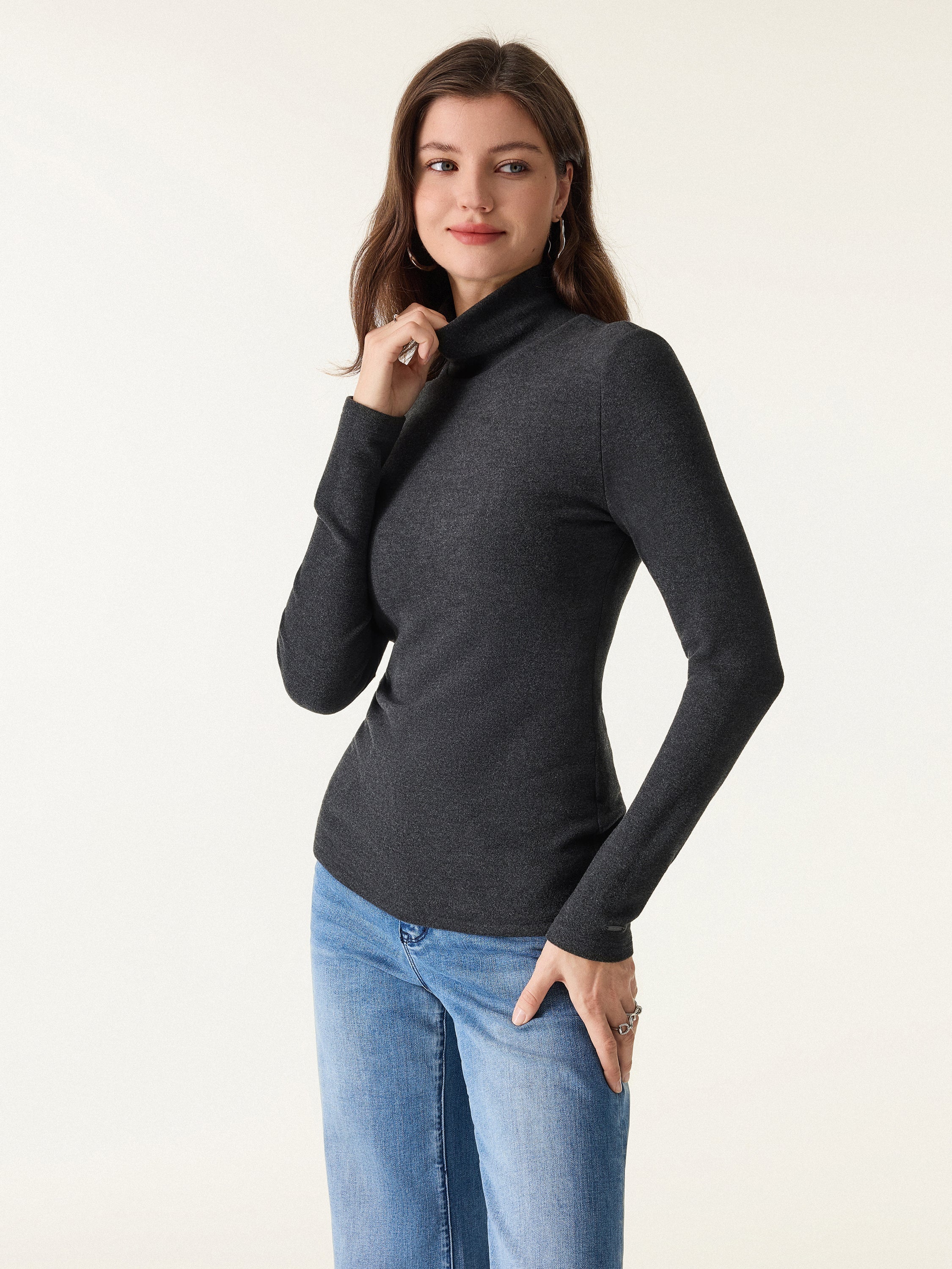 MaxWarm Turtleneck Long Sleeve Brami Heather Black – Women > Tops > Bra Tops | FormaLuxe