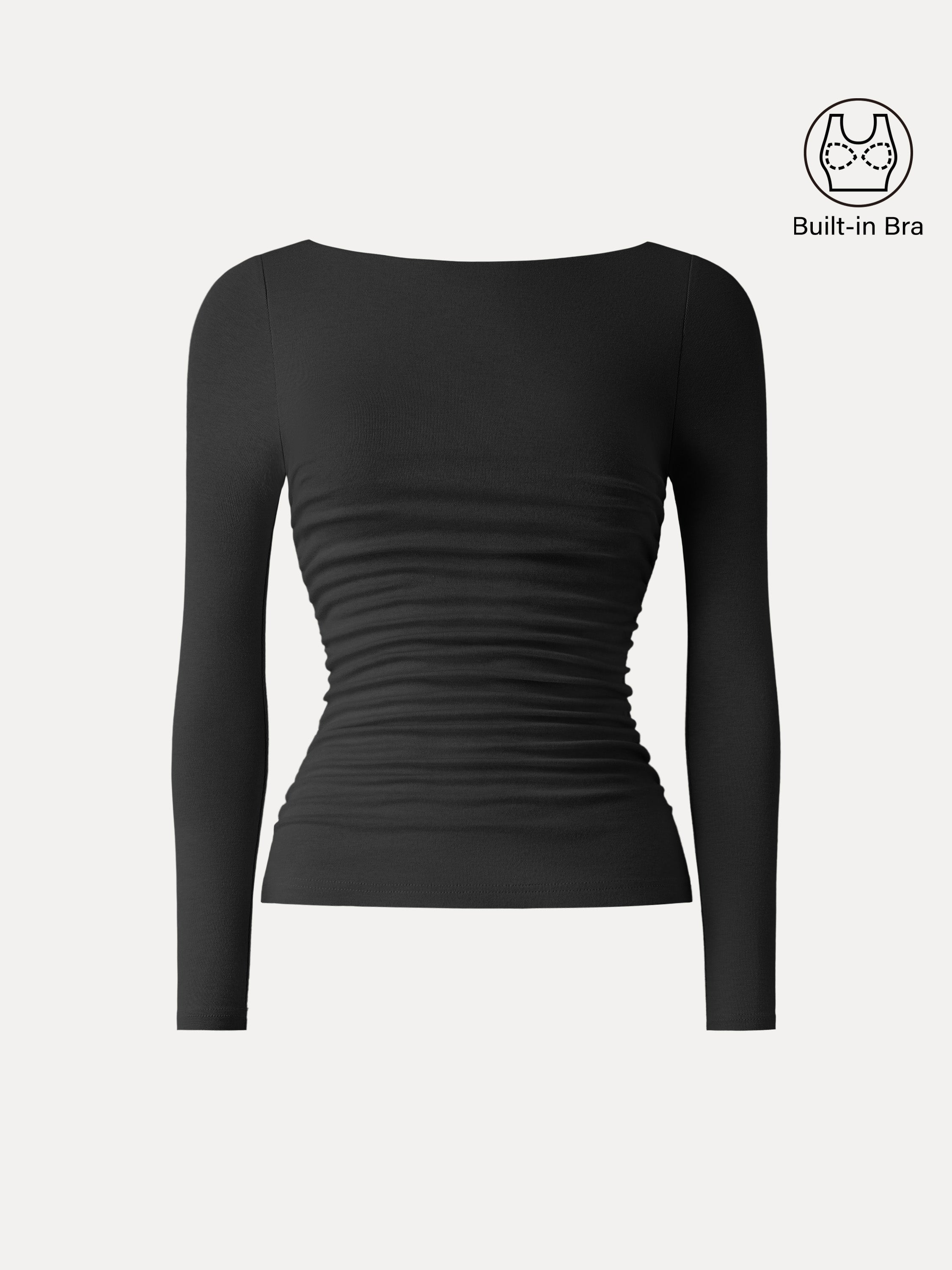 Light Warm Boatneck Ruched Brami Top Cloud White – Women > Tops > Bra Tops | FormaLuxe