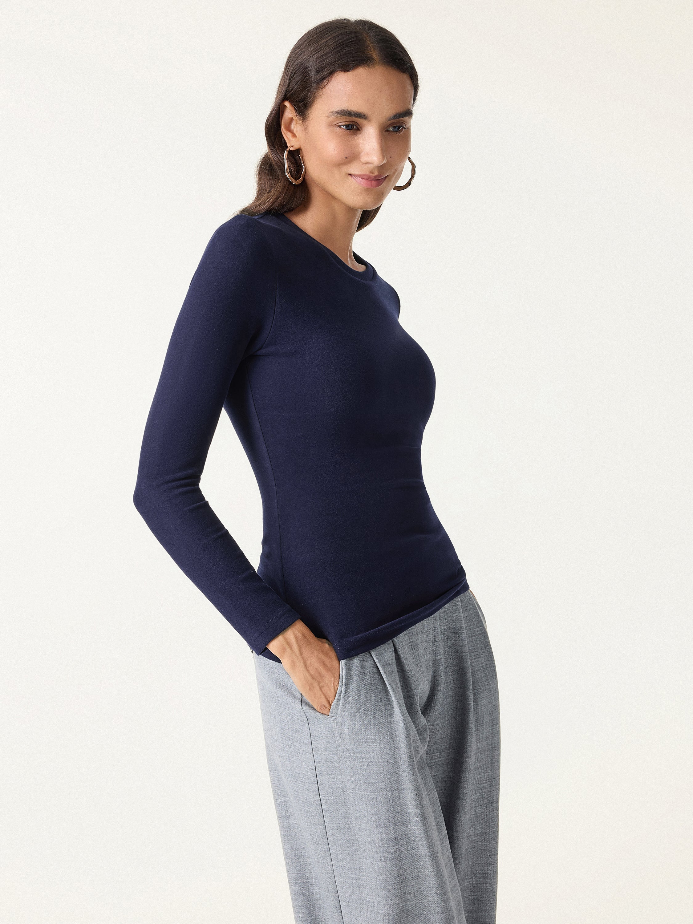 MaxWarm Crewneck Long Sleeve Brami Smoky Navy – Women > Tops > Bra Tops | FormaLuxe