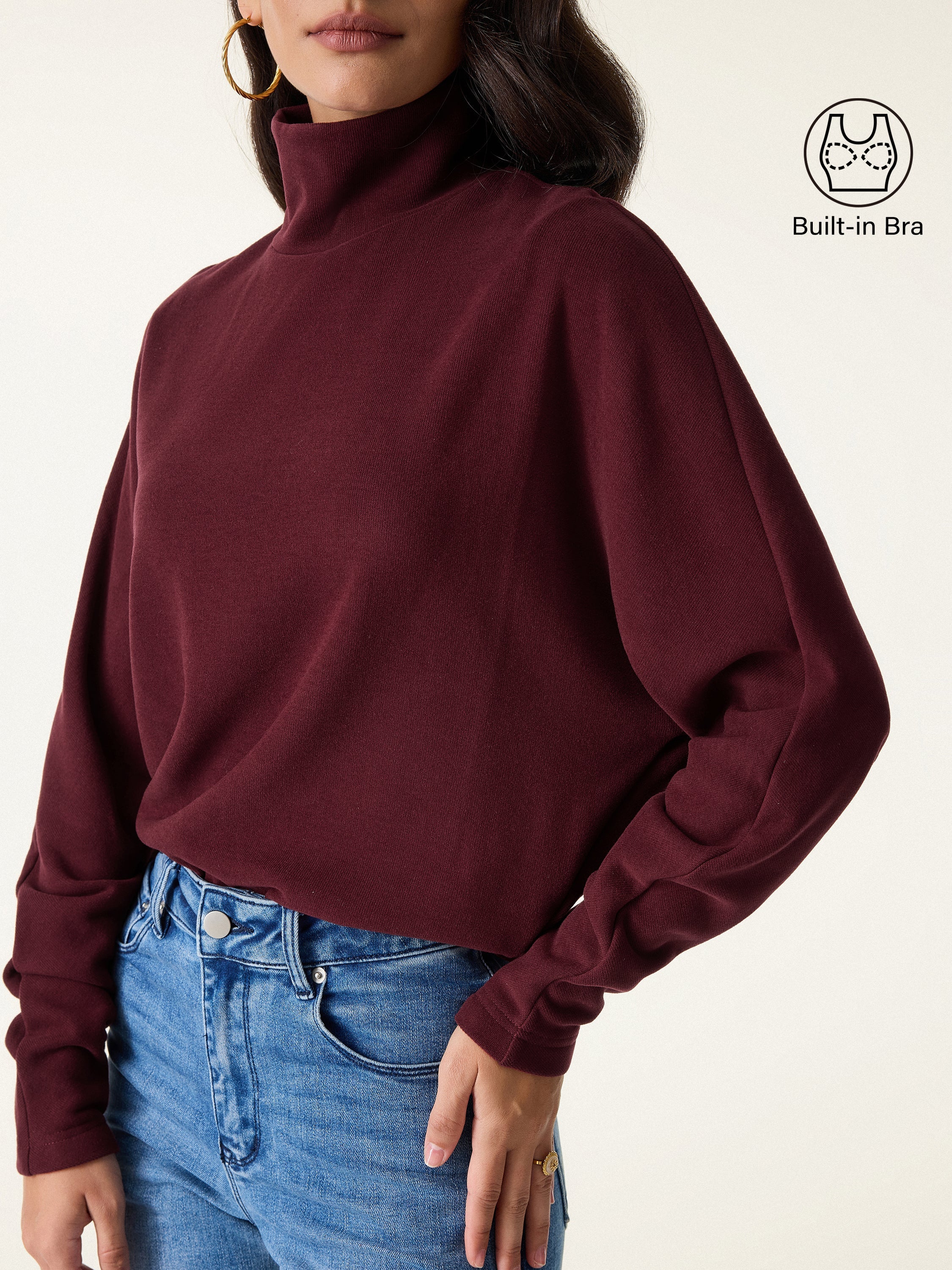 Cozy Warm Turtleneck Batwing Sleeve Brami Ruby Red – Women > Tops > Bra Tops | FormaLuxe