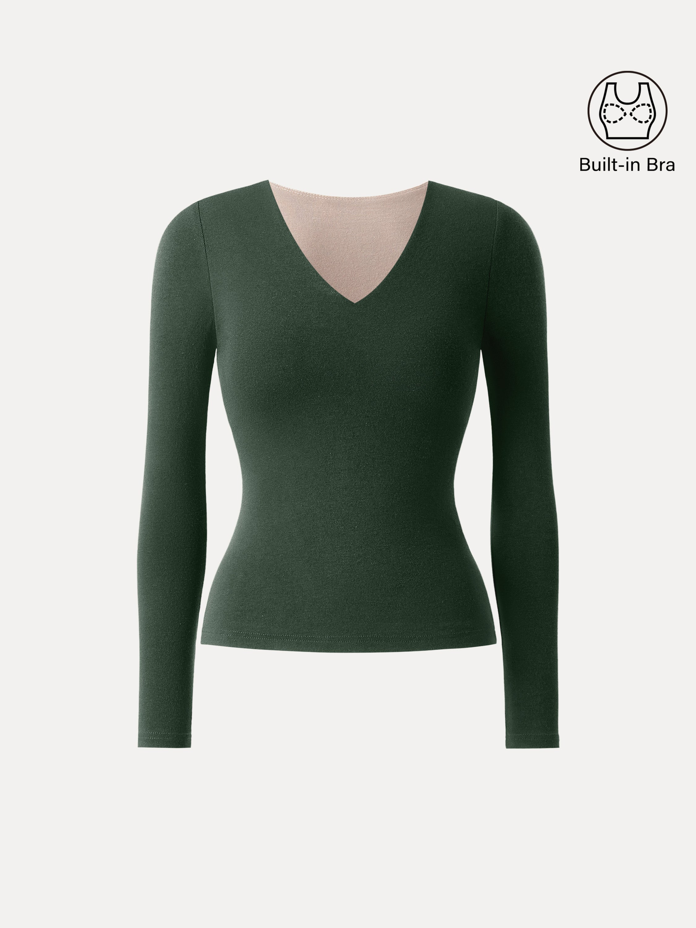 Stretch Cotton V-Neck Long Sleeve Brami Top Deep Bush – Women > Tops > Bra Tops | FormaLuxe