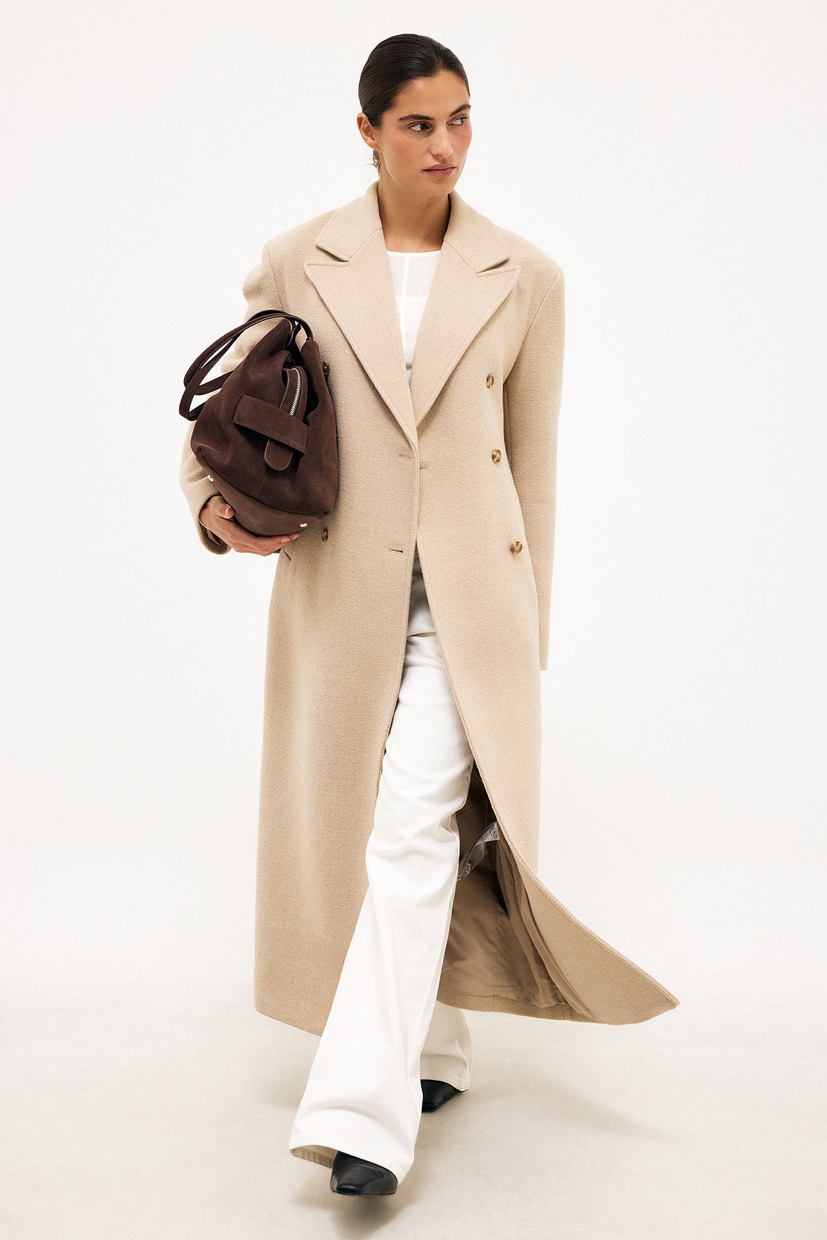 Zweireihiger Mantel Damen Johanna in Sand – FormaLuxe
