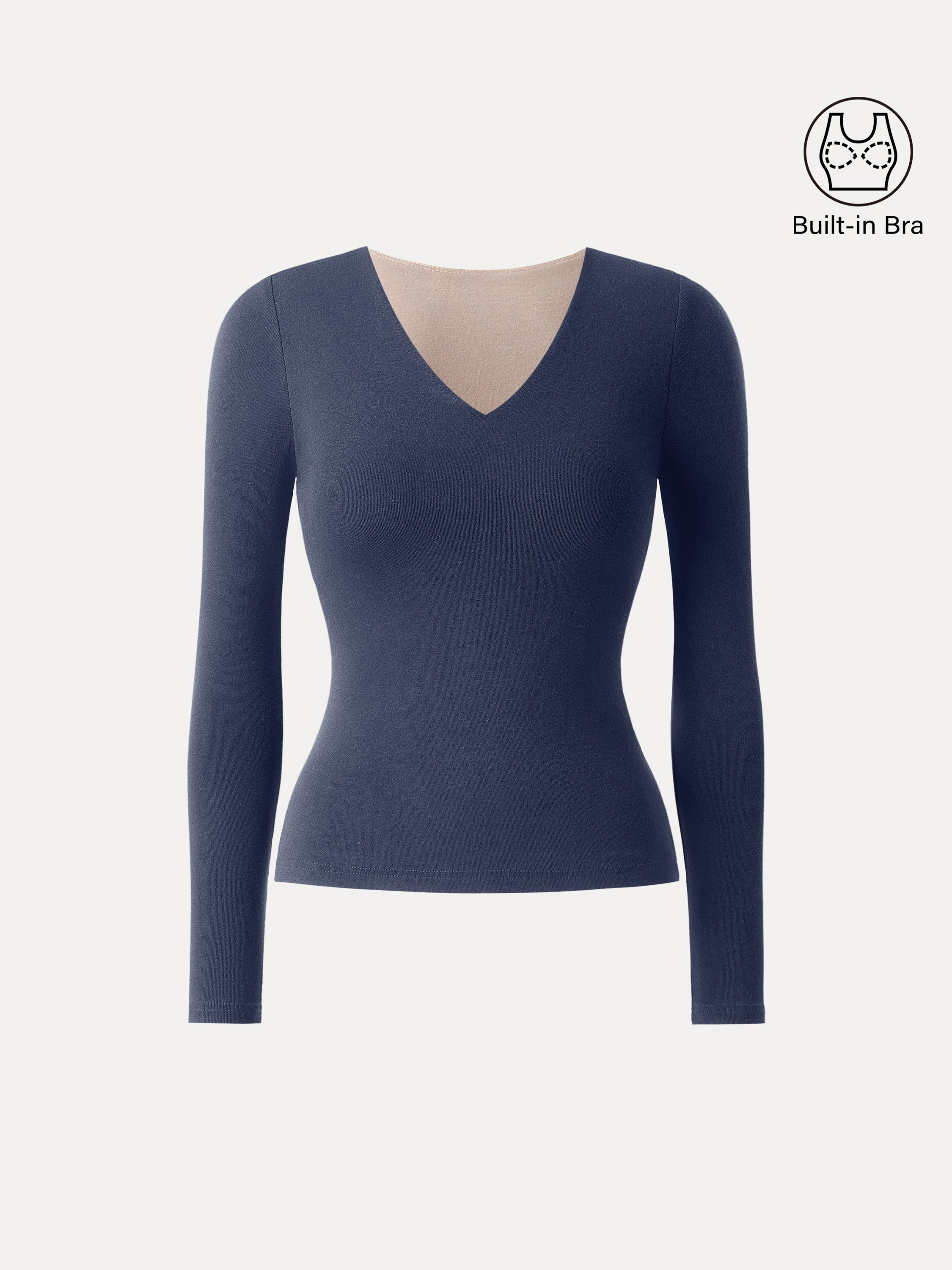 Stretch Cotton V-Neck Long Sleeve Brami Top Deep Bush – Women > Tops > Bra Tops | FormaLuxe