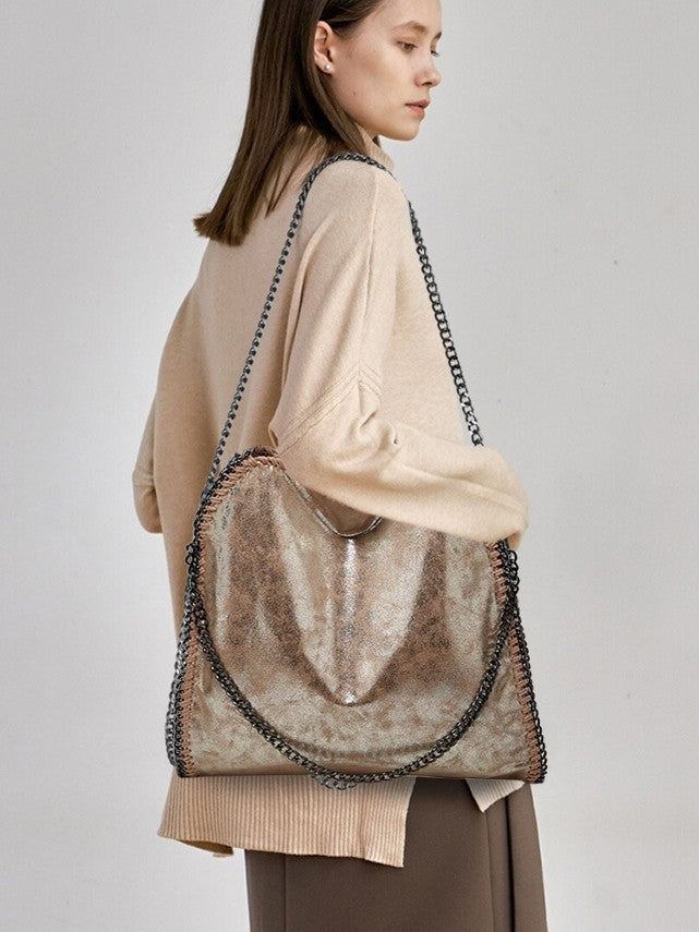 Skyla | Chain Strap Soft Faux Leather Tote Bag Black | FormaLuxe