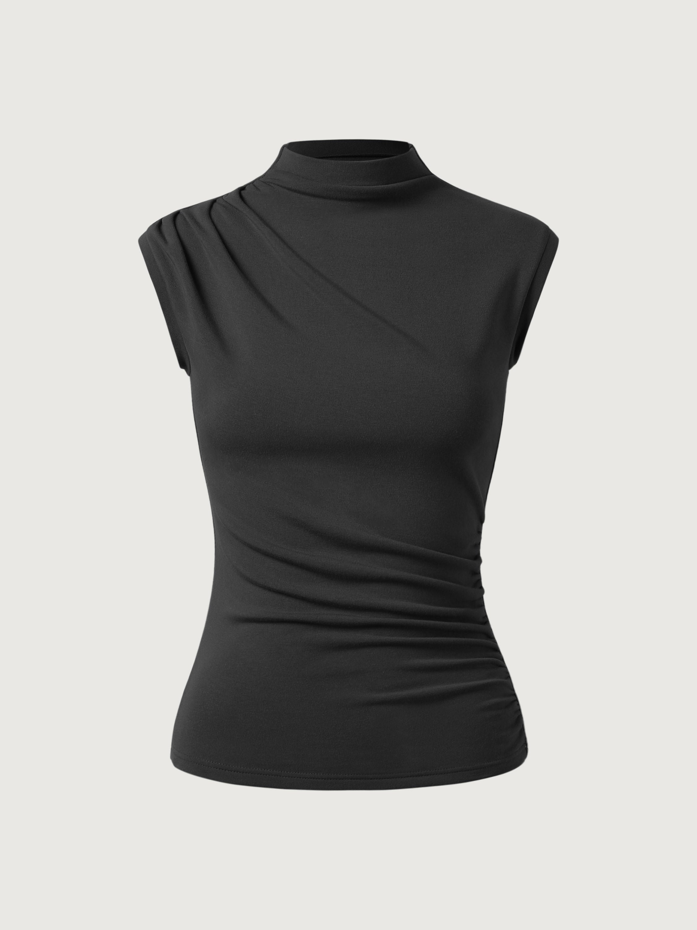 Haut à col montant Eco-Mousse®2.0 à fronces asymétriques Mocha – Femmes > Hauts > Débardeurs | FormaLuxe