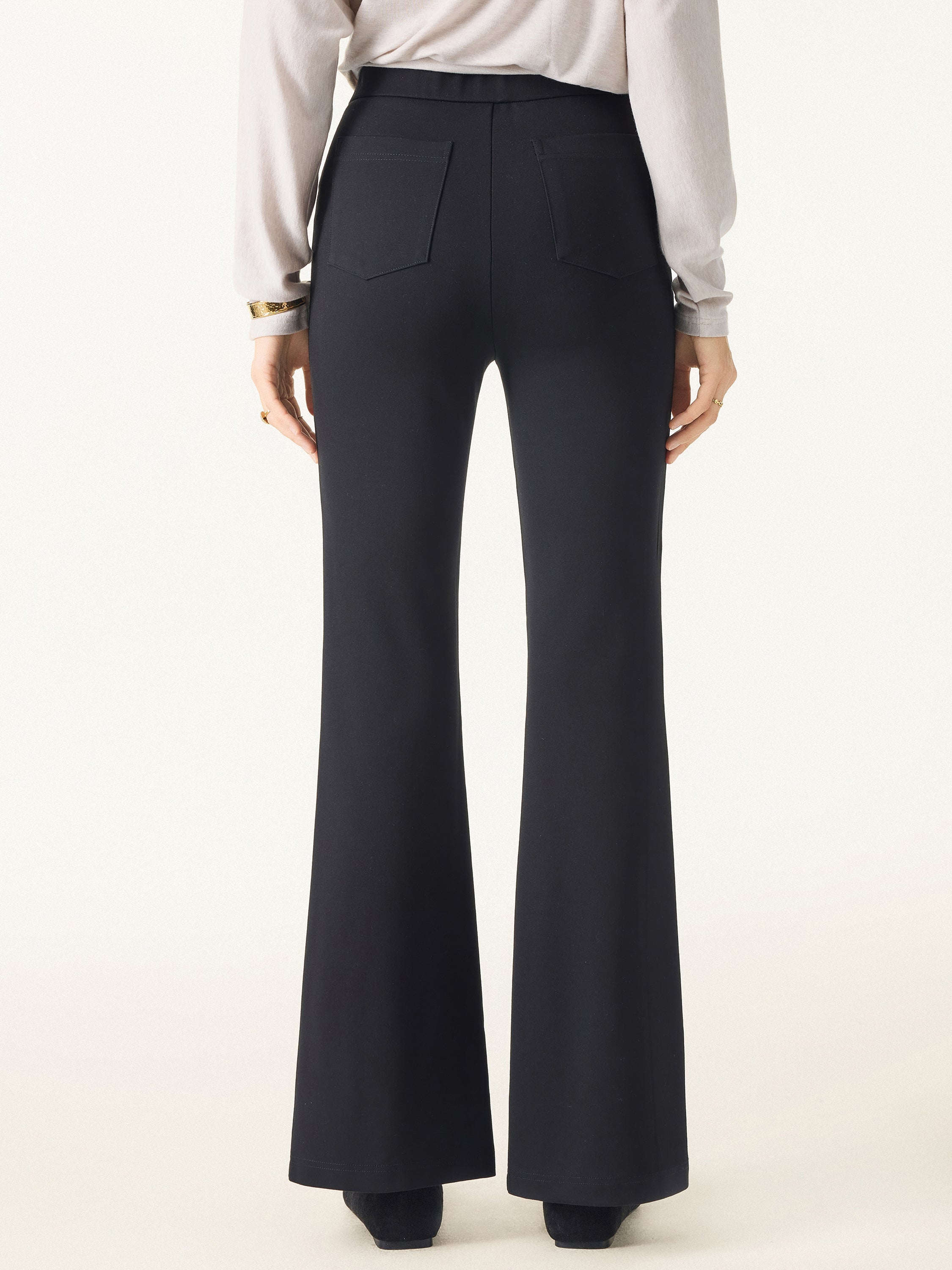 Slimming Ponte High Rise Pull-on Flared Pants Black – Women > Bottoms > Pants | FormaLuxe