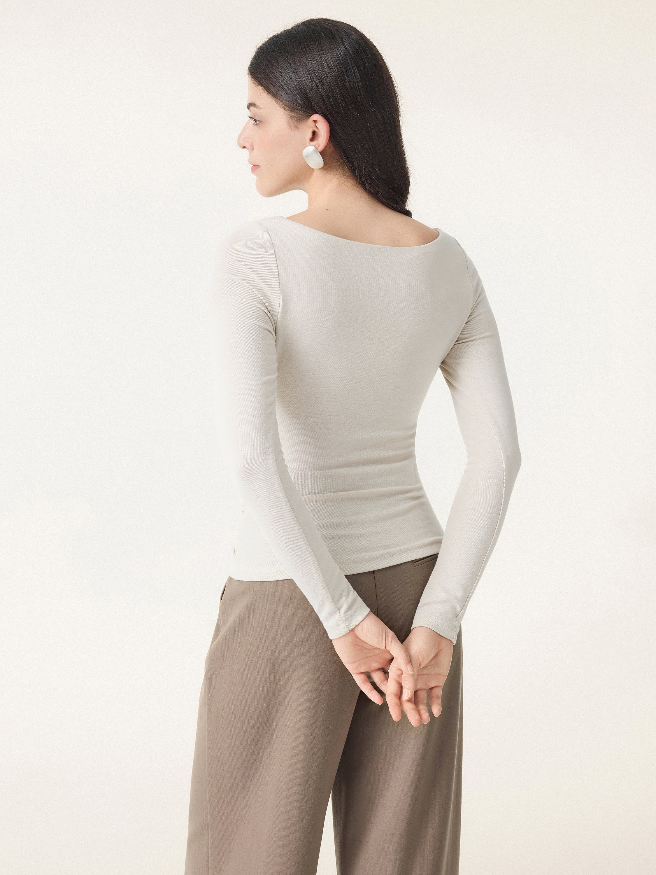Light Warm Boatneck Ruched Brami Top Cloud White – Women > Tops > Bra Tops | FormaLuxe