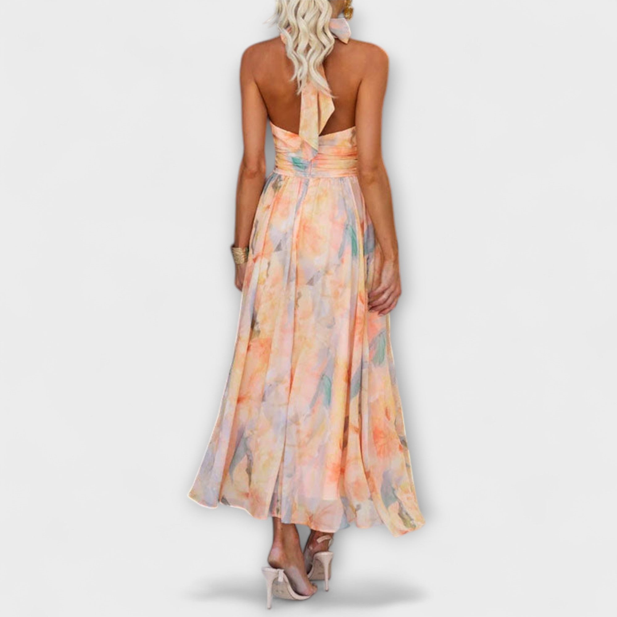 Halter-Neck Aquarell Print Maxi Kleid | FormaLuxe