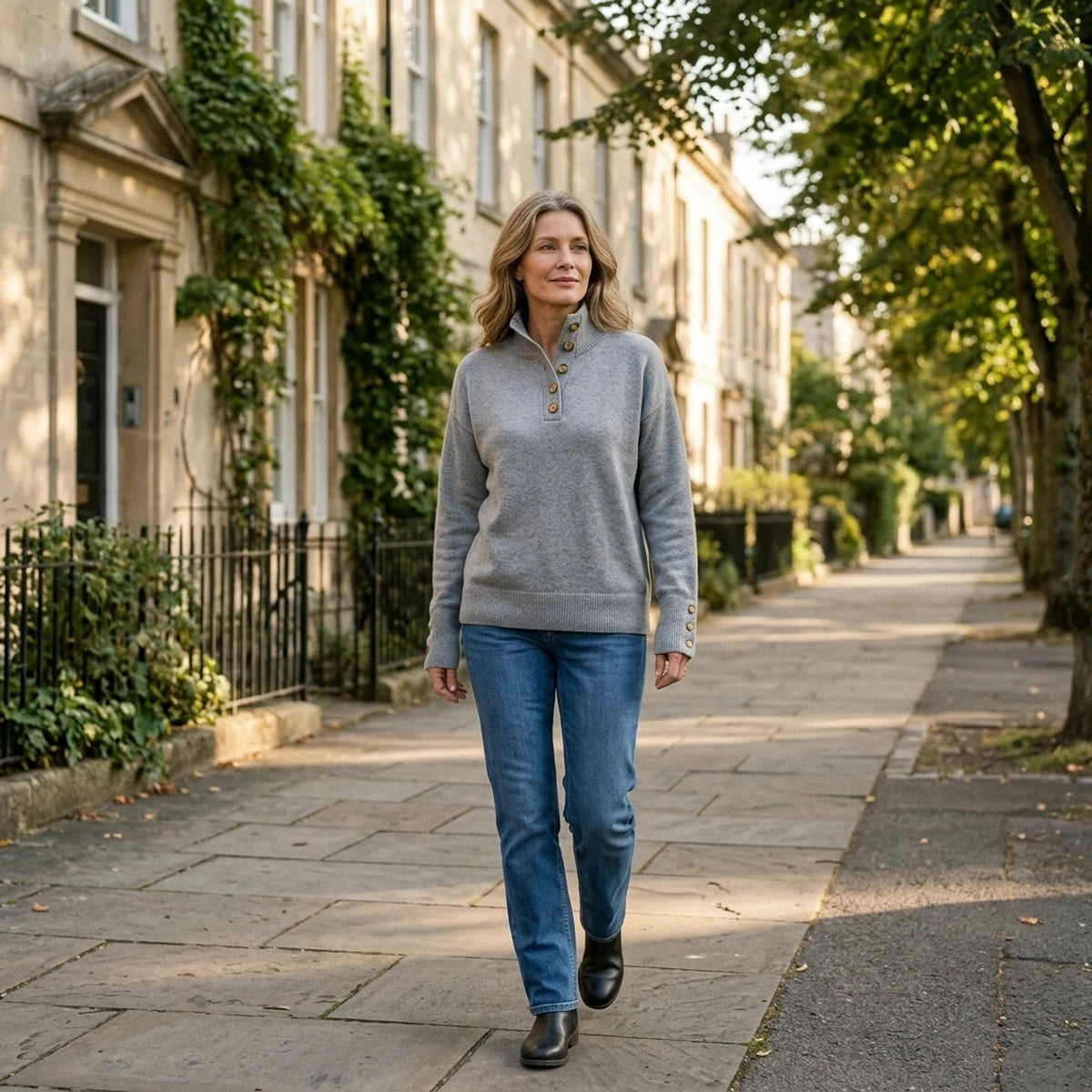 Frauke Pullover Damen mit Stehkragen in Grau zur Jeans