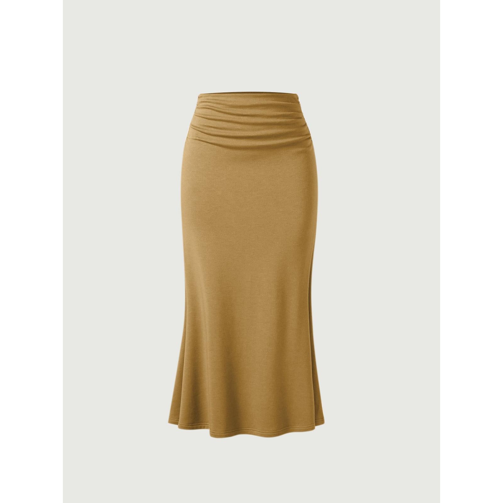 Jupe maxi sirène à côté froncé - Intérieur brossé Moss – Femmes > Bas > Jupes | FormaLuxe