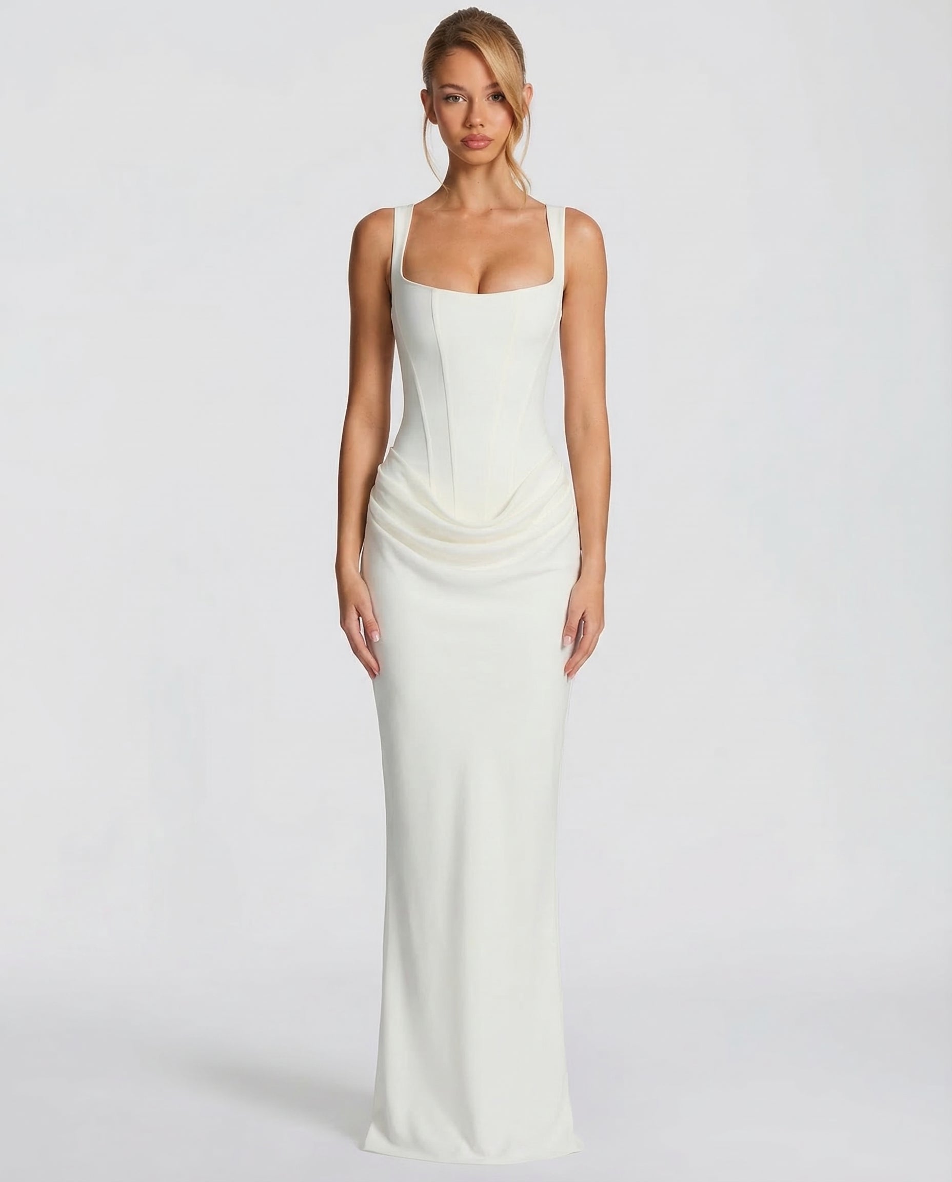Eva Hourglass Maxi-Kleid Weiß | FormaLuxe