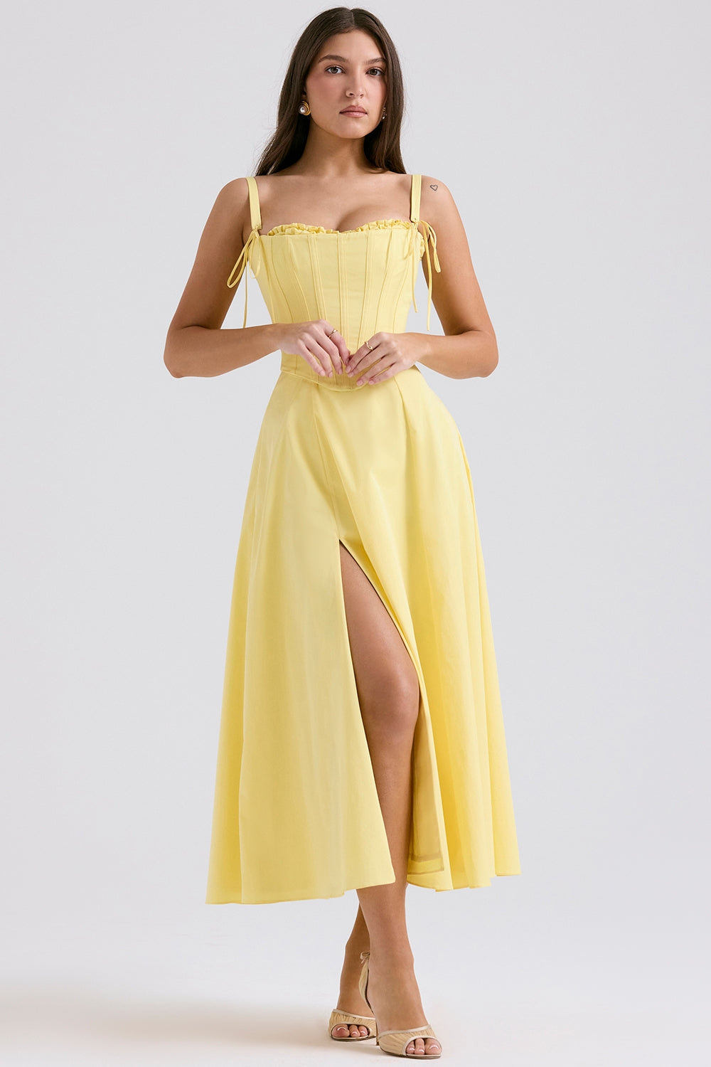 Clarabelle Midikleid Gelb – Core Gown Length Dress | FormaLuxe