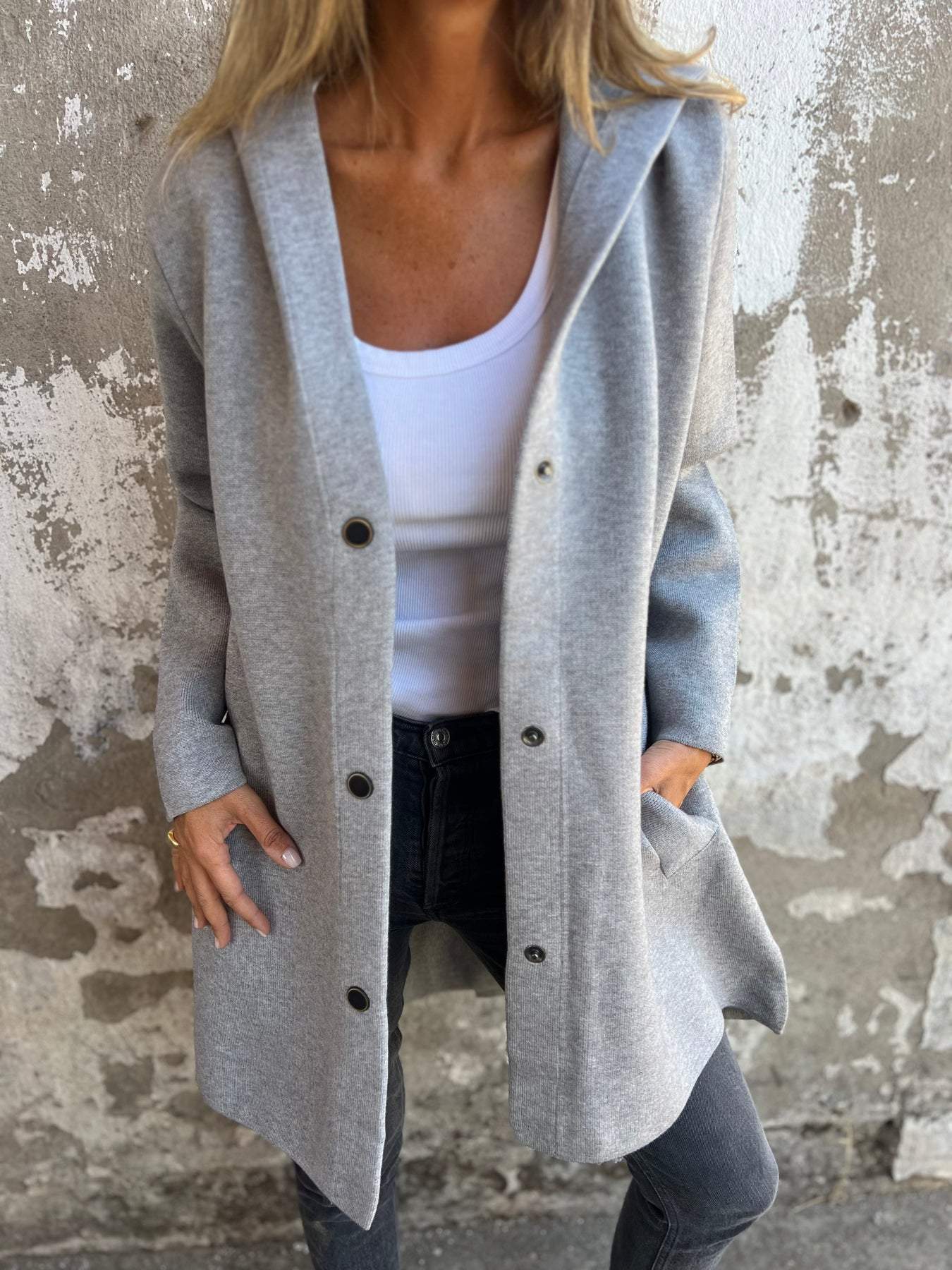 Jacqueline | Lässige Hoodie-Jacke mit Knöpfen Grau | FormaLuxe