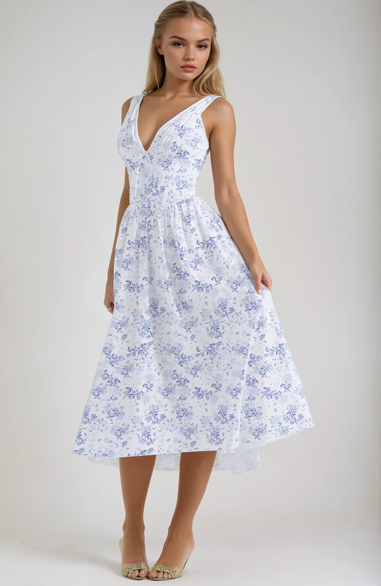 Aurora | Elegantes Sommerkleid Gelb mit Blumenmuster | FormaLuxe