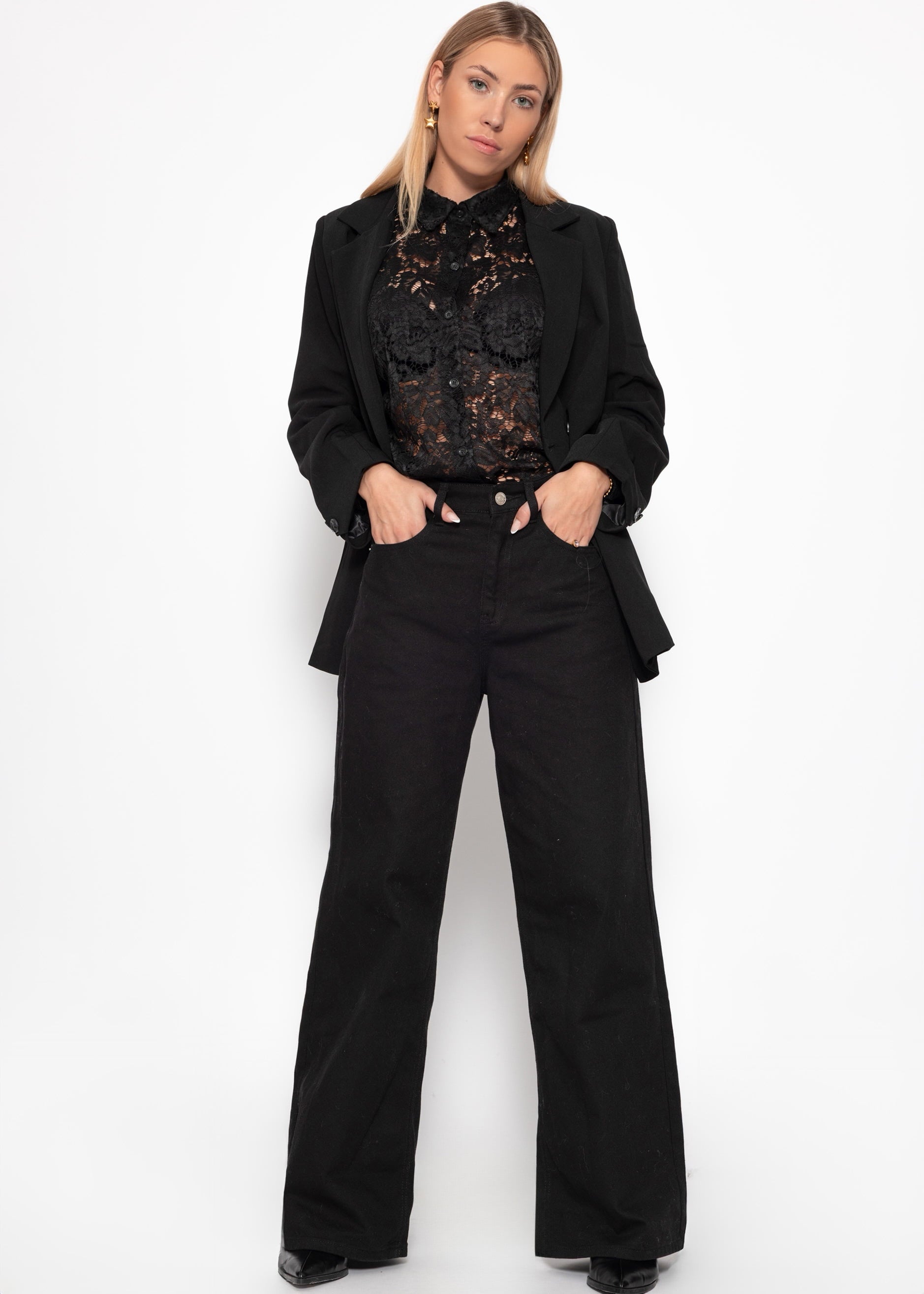 Bluse aus transparenter Spitze - schwarz – Bekleidung > Blusen | FormaLuxe