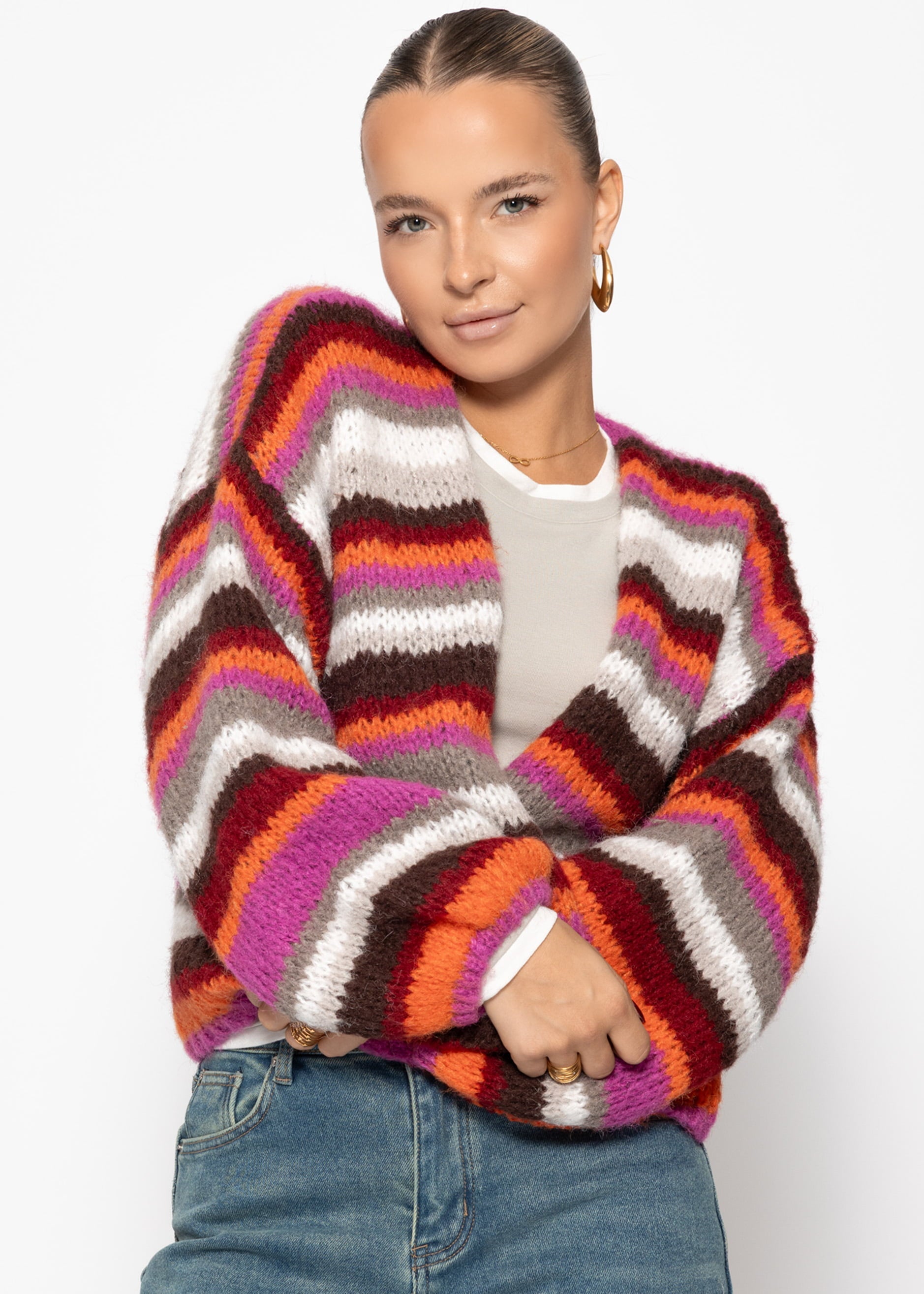 Gestreifter, mehrfarbiger Cardigan - orange – Bekleidung > Cardigans | FormaLuxe