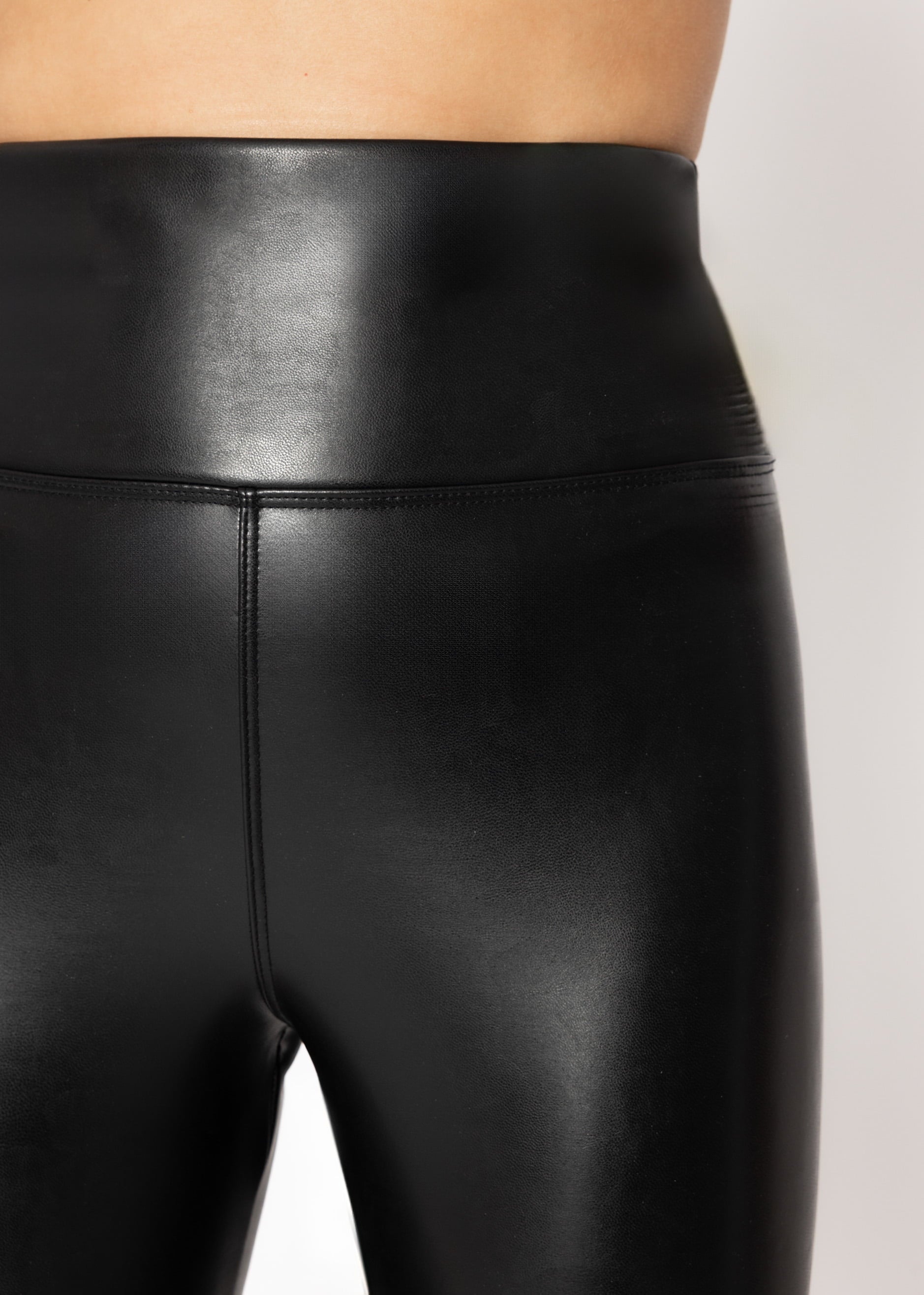 High-Rise Thermo Lederleggings mit breitem Bund - schwarz – Bekleidung > Leggings > Thermo | FormaLuxe