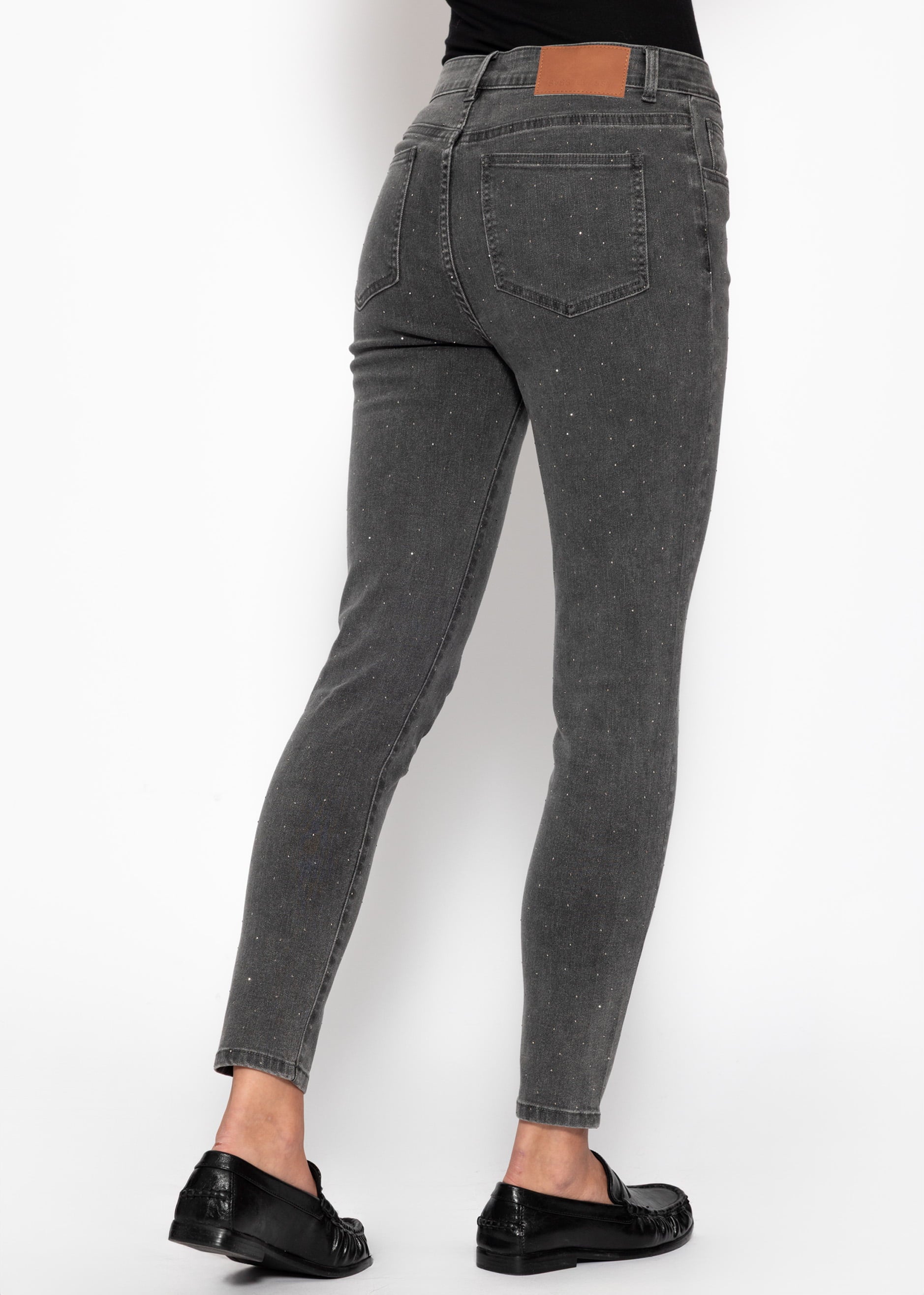 Highwaist Skinny Jeans mit Strasssteinen - dunkelgrau – Bekleidung > Jeans | FormaLuxe