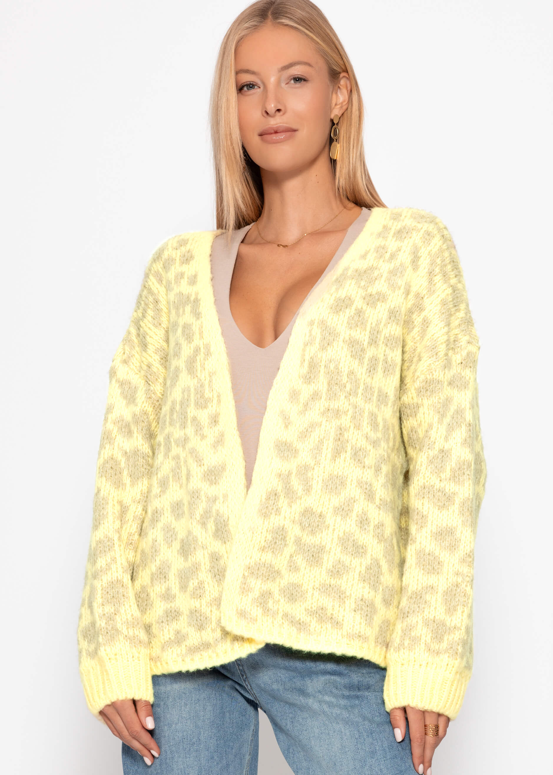 Kurzer Cardigan mit Leo-Print - gelb-beige – Bekleidung > Cardigans | FormaLuxe