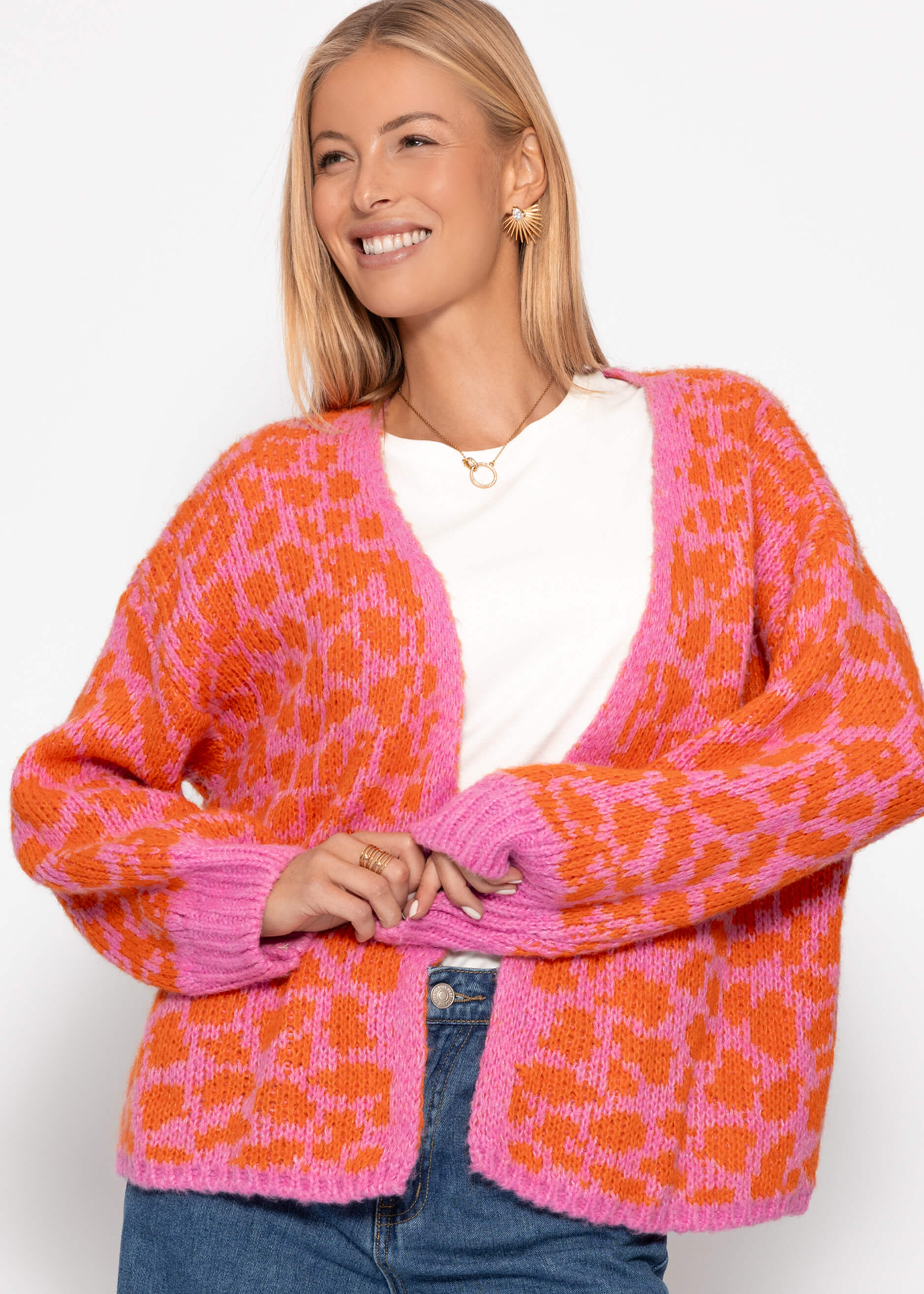 Kurzer Cardigan mit Leo-Print - pink-orange – Bekleidung > Cardigans > Leo | FormaLuxe