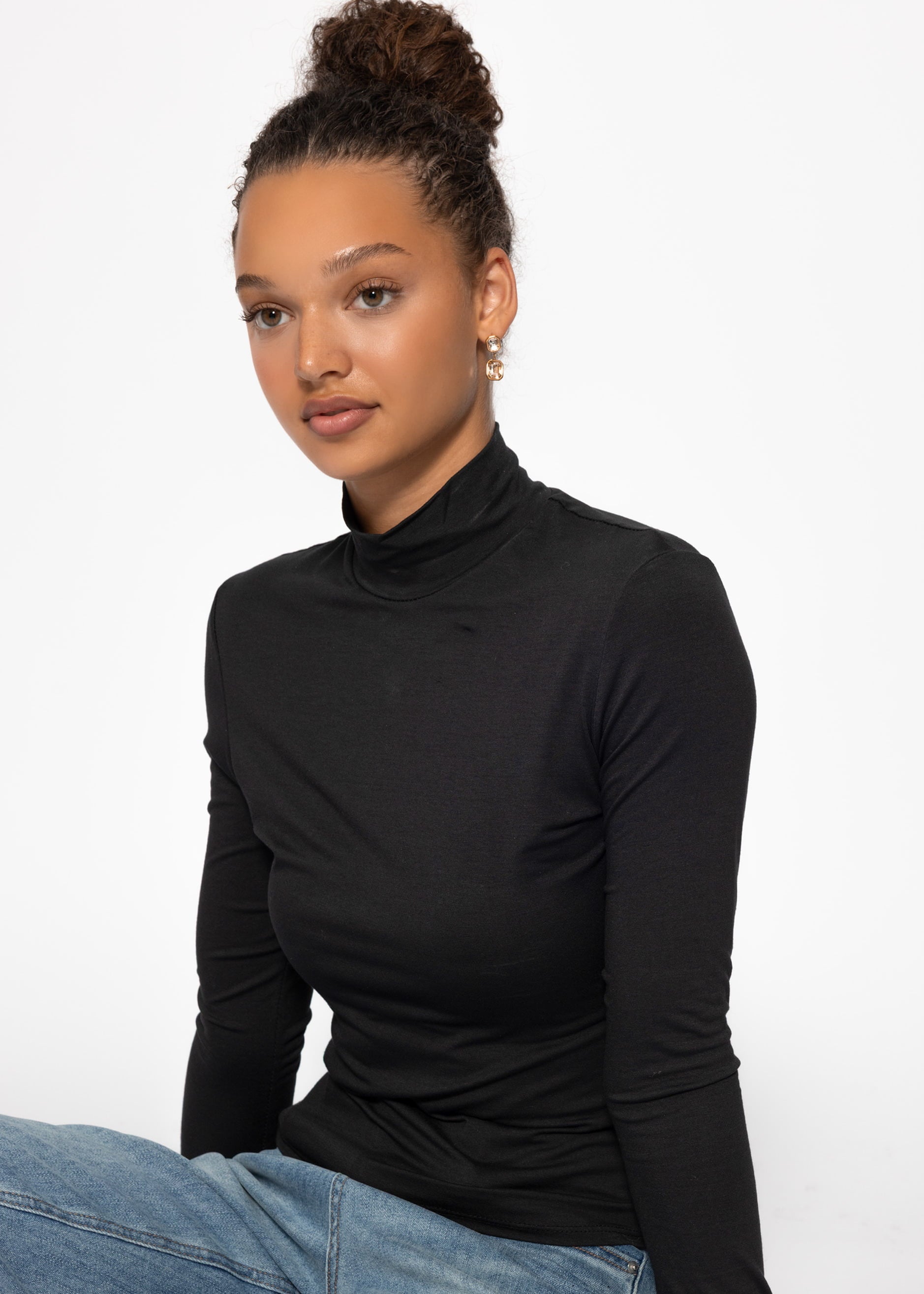 Langarm Shirt mit Rollkragen - schwarz – Bekleidung > Langarmshirts | FormaLuxe