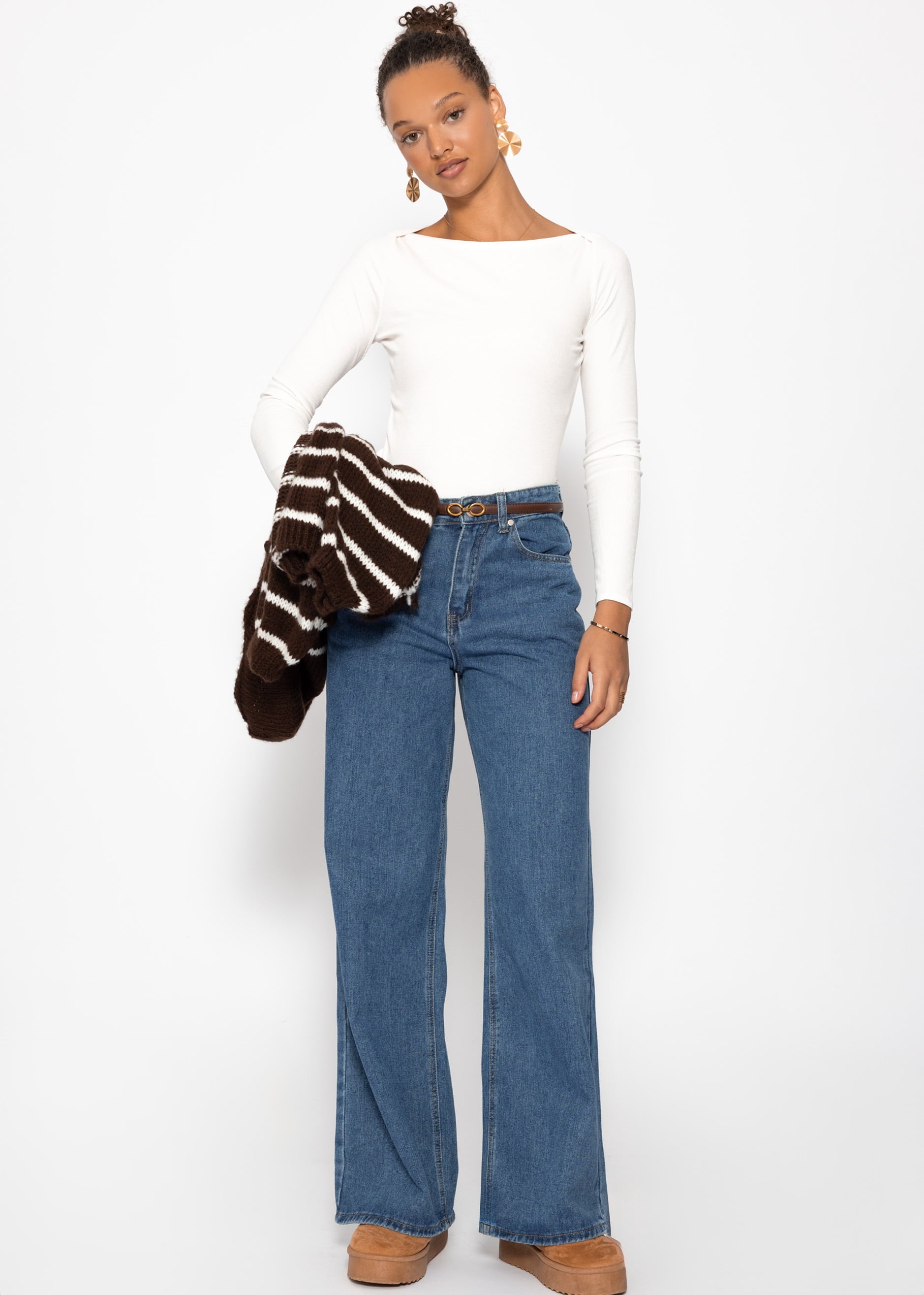 Langarmshirt mit U-Boot Ausschnitt - offwhite – Bekleidung > Langarmshirts | FormaLuxe