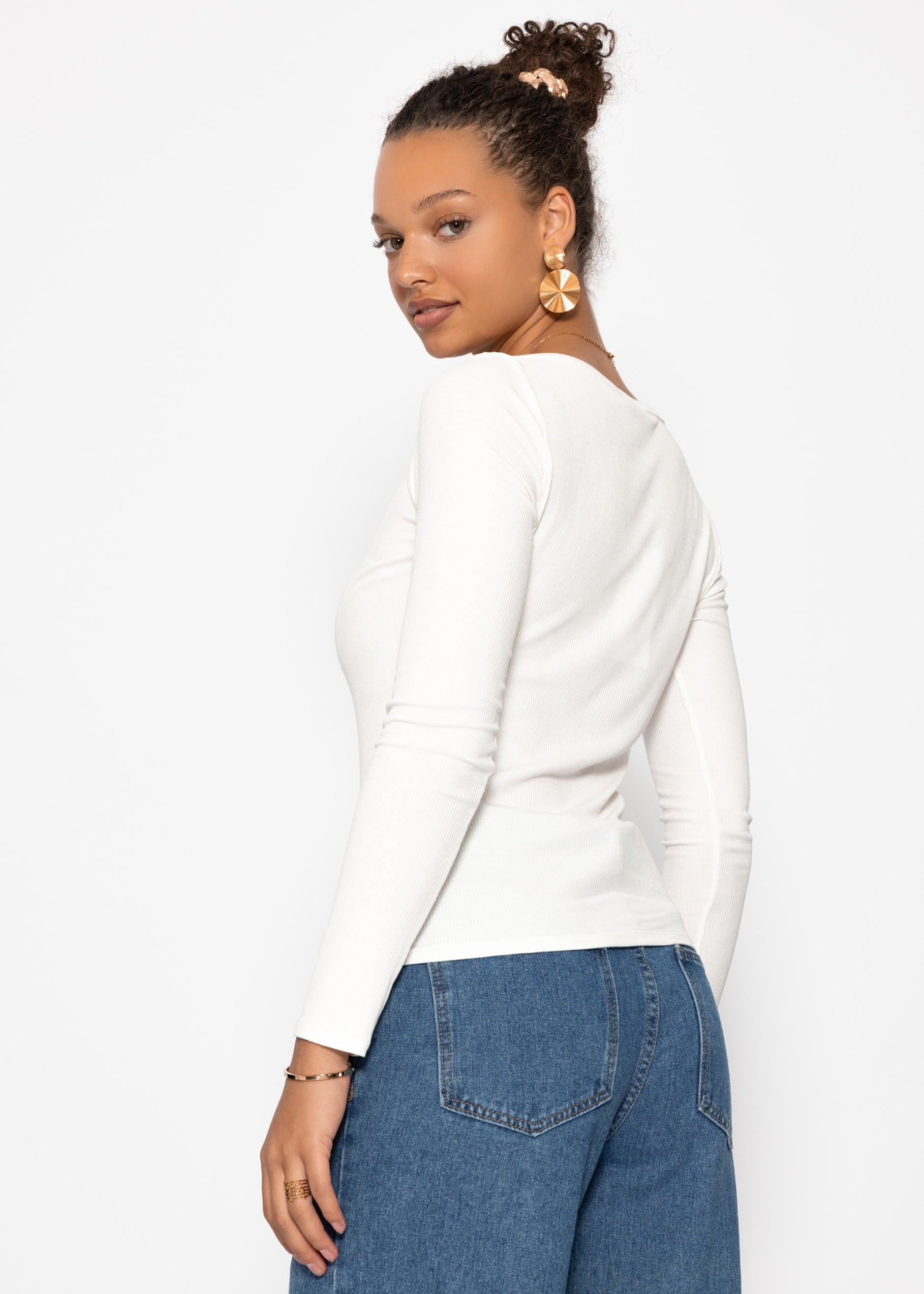 Langarmshirt mit U-Boot Ausschnitt - offwhite – Bekleidung > Langarmshirts | FormaLuxe
