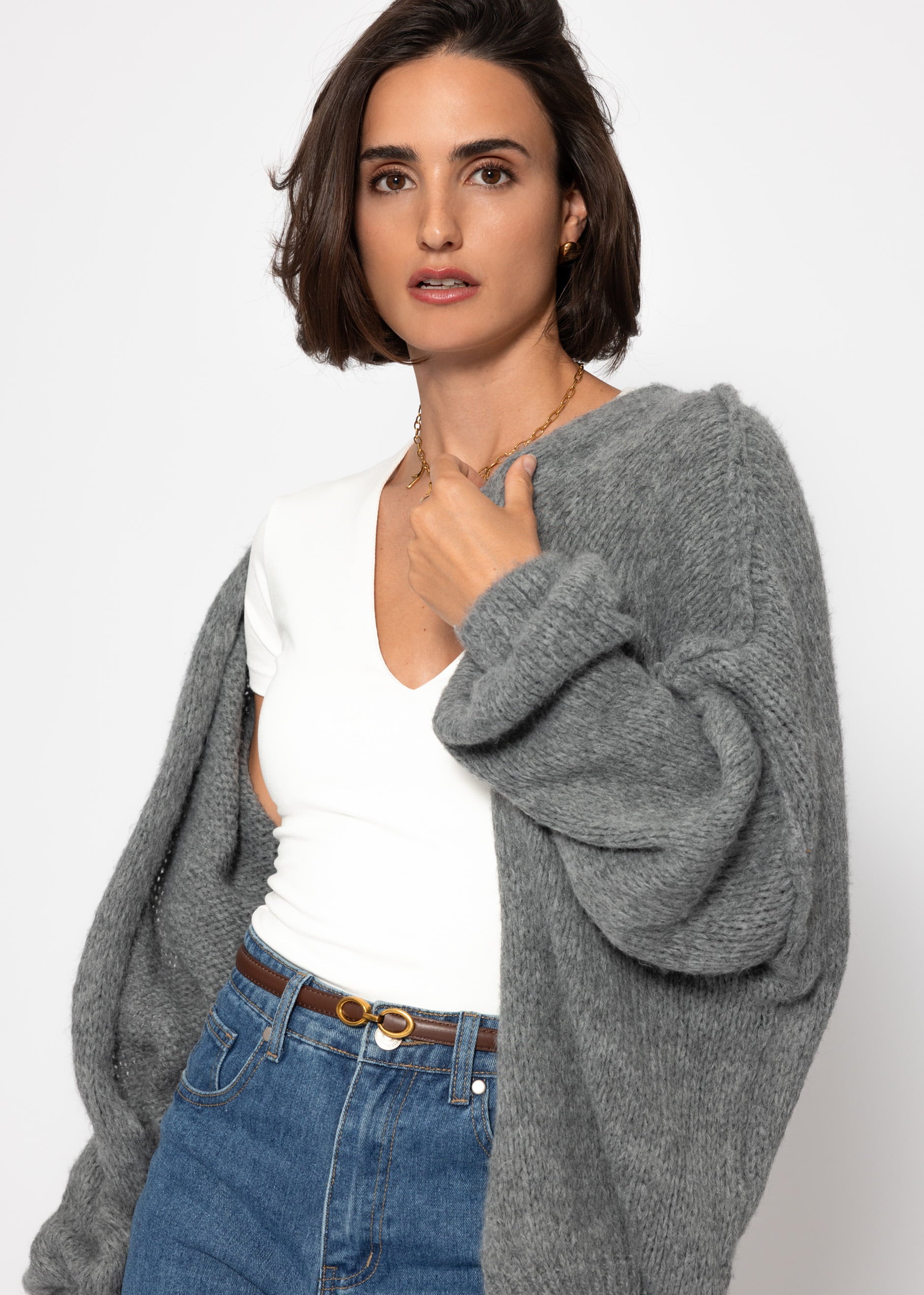 Lässiger Cardigan mit Außennähten - dunkelgrau – Bekleidung > Cardigans | FormaLuxe