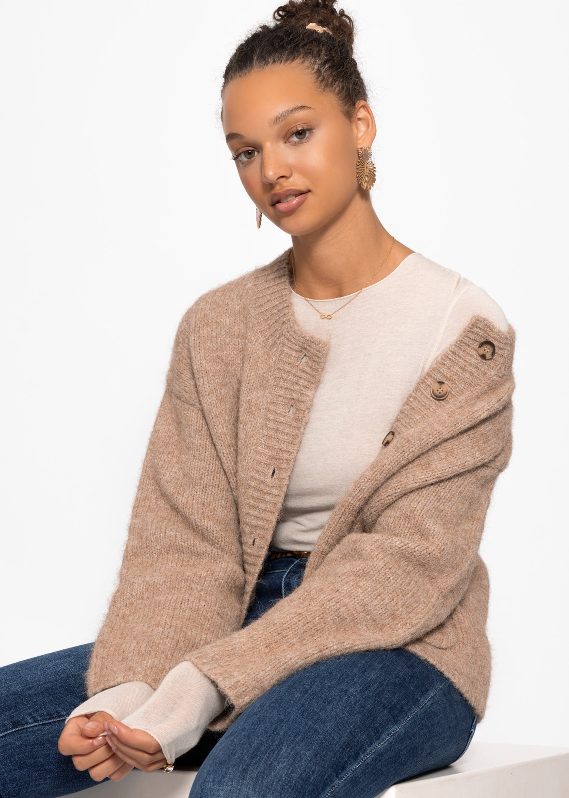 Leicht transparentes Langarmshirt mit Kaschmiranteil - beige – Bekleidung > Langarmshirts | FormaLuxe