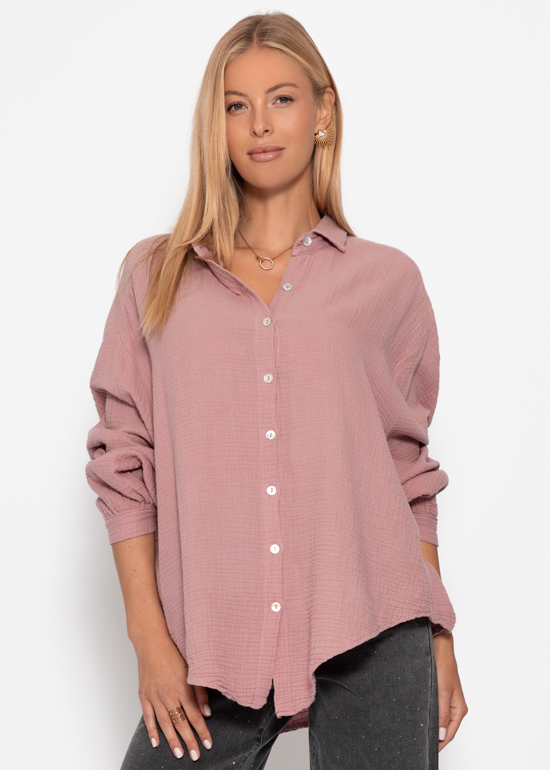 Musselin Bluse oversize, kurz, altrosa – Bekleidung > Blusen > Musselin > Oversize | FormaLuxe