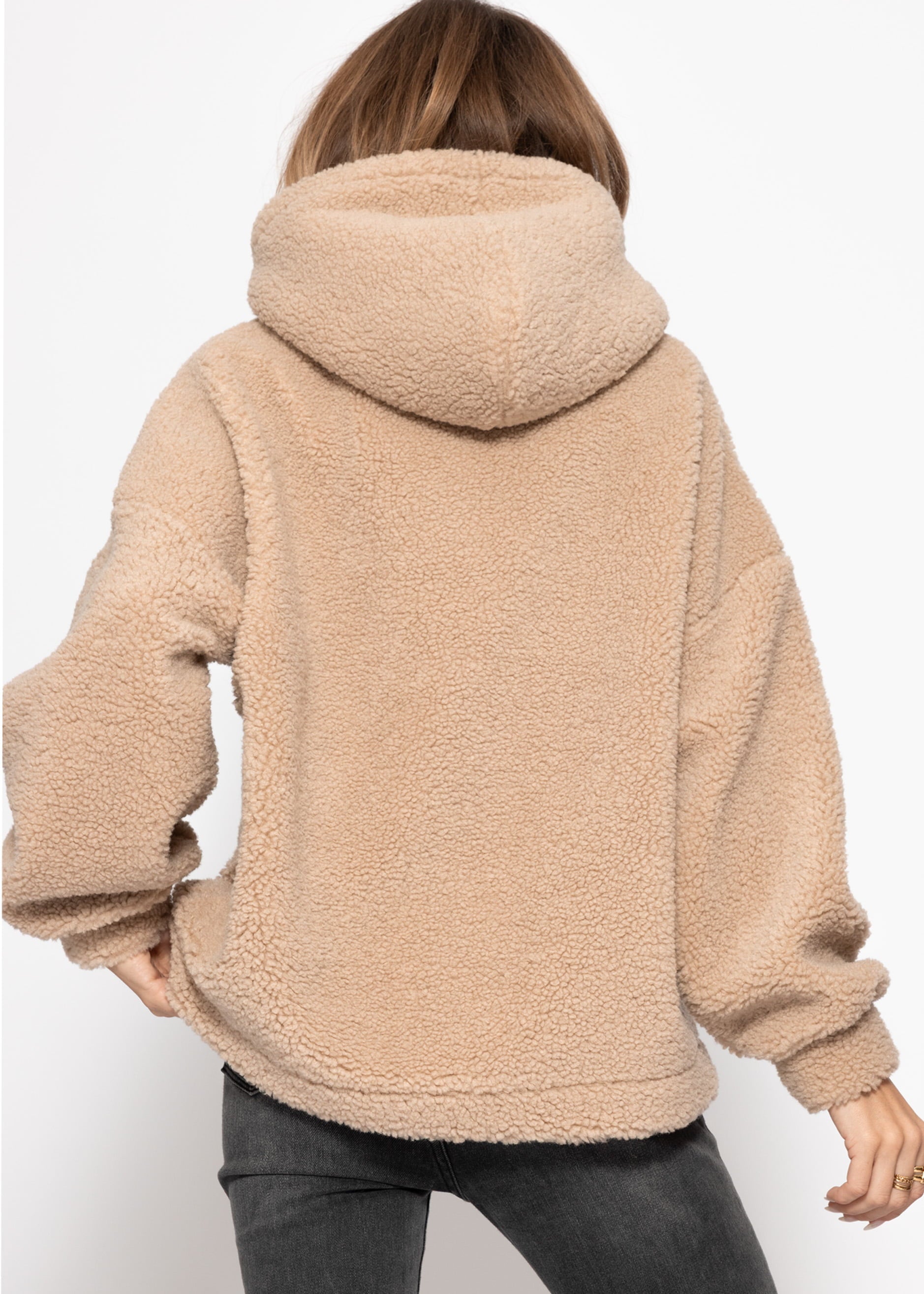 Oversize Teddy Sweatshirt mit Kapuze - beige – Bekleidung > Hoodies > Teddy | FormaLuxe
