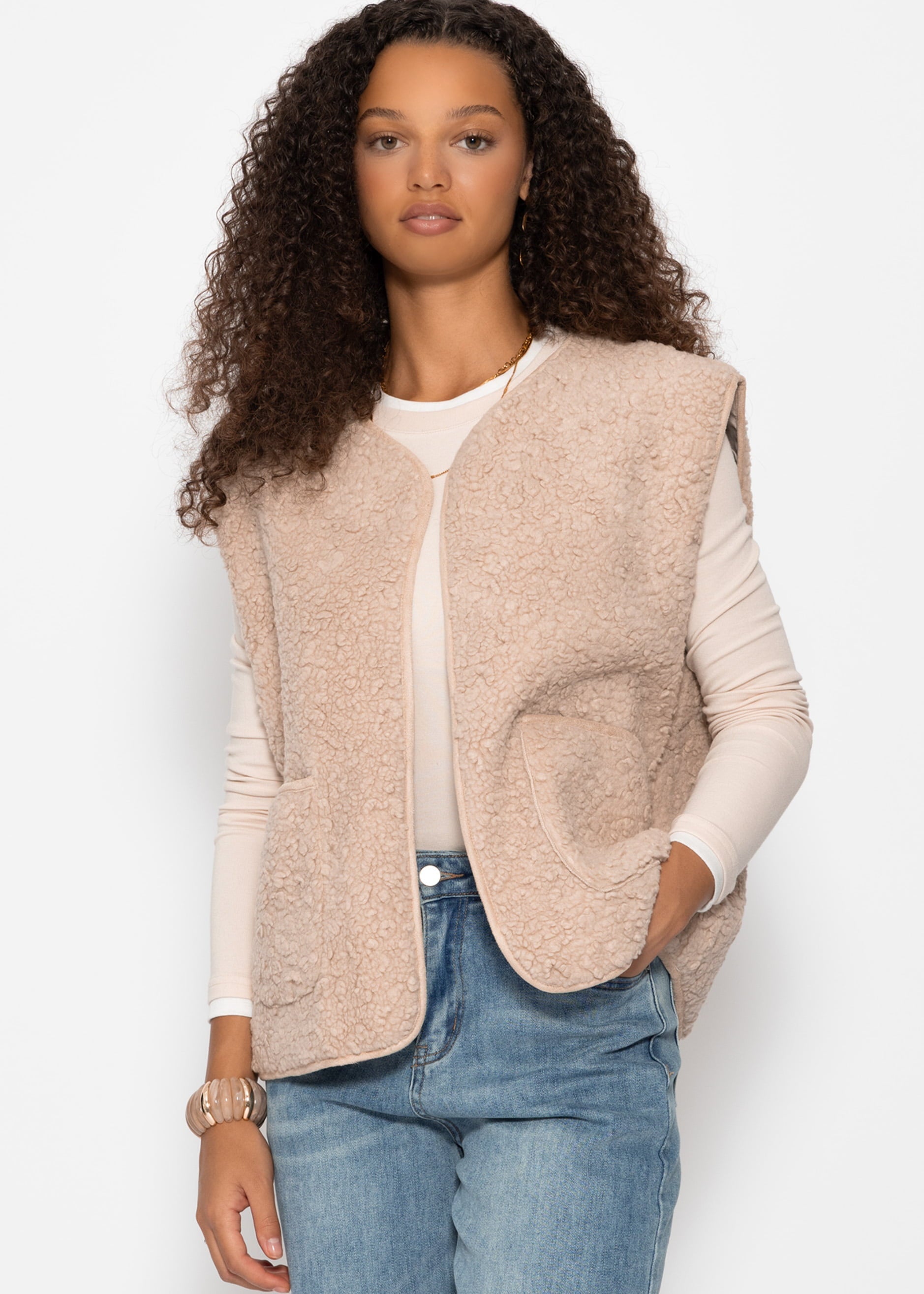 Teddyweste mit Taschen - beige – Bekleidung > Jacken > Weste | FormaLuxe