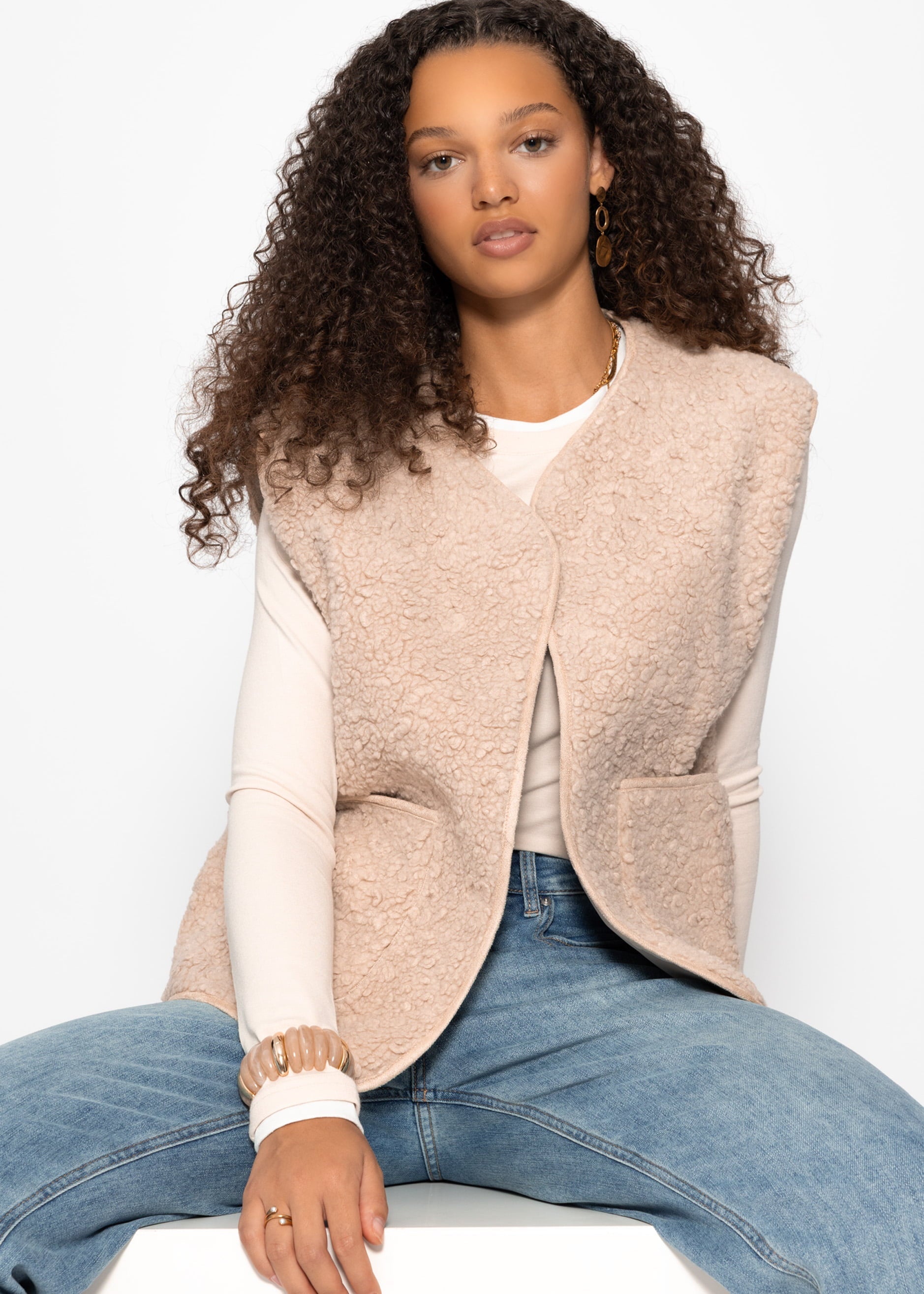 Teddyweste mit Taschen - beige – Bekleidung > Jacken > Weste | FormaLuxe