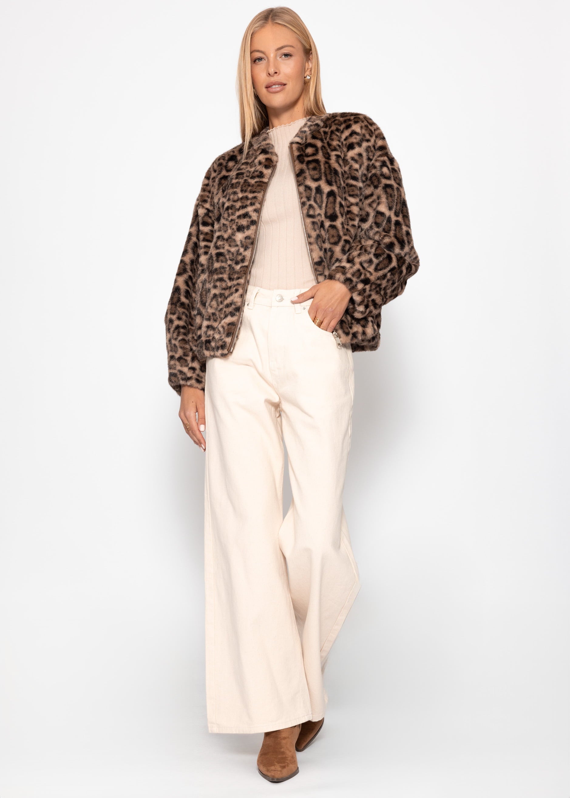 Wide Leg Jeans mit hohem Bund - beige – Bekleidung > Jeans | FormaLuxe