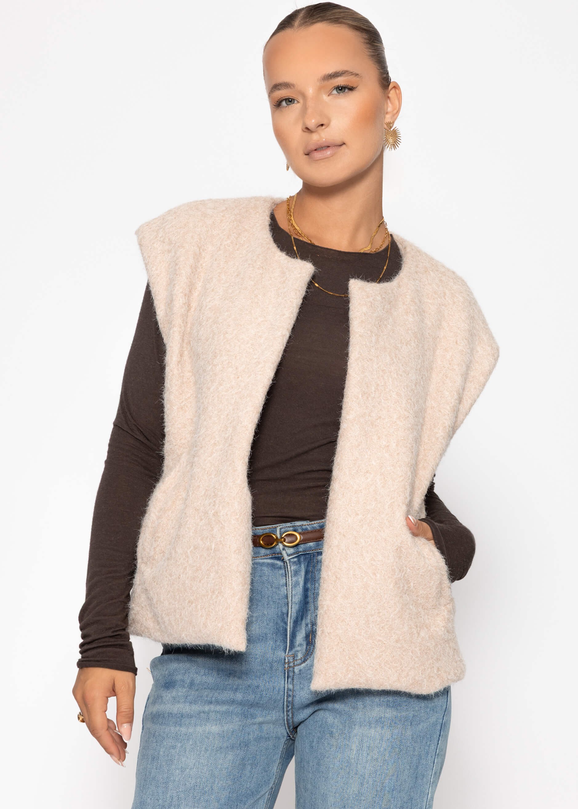 Ärmellose Weste mit Wollstruktur - beige – Bekleidung > Westen | FormaLuxe