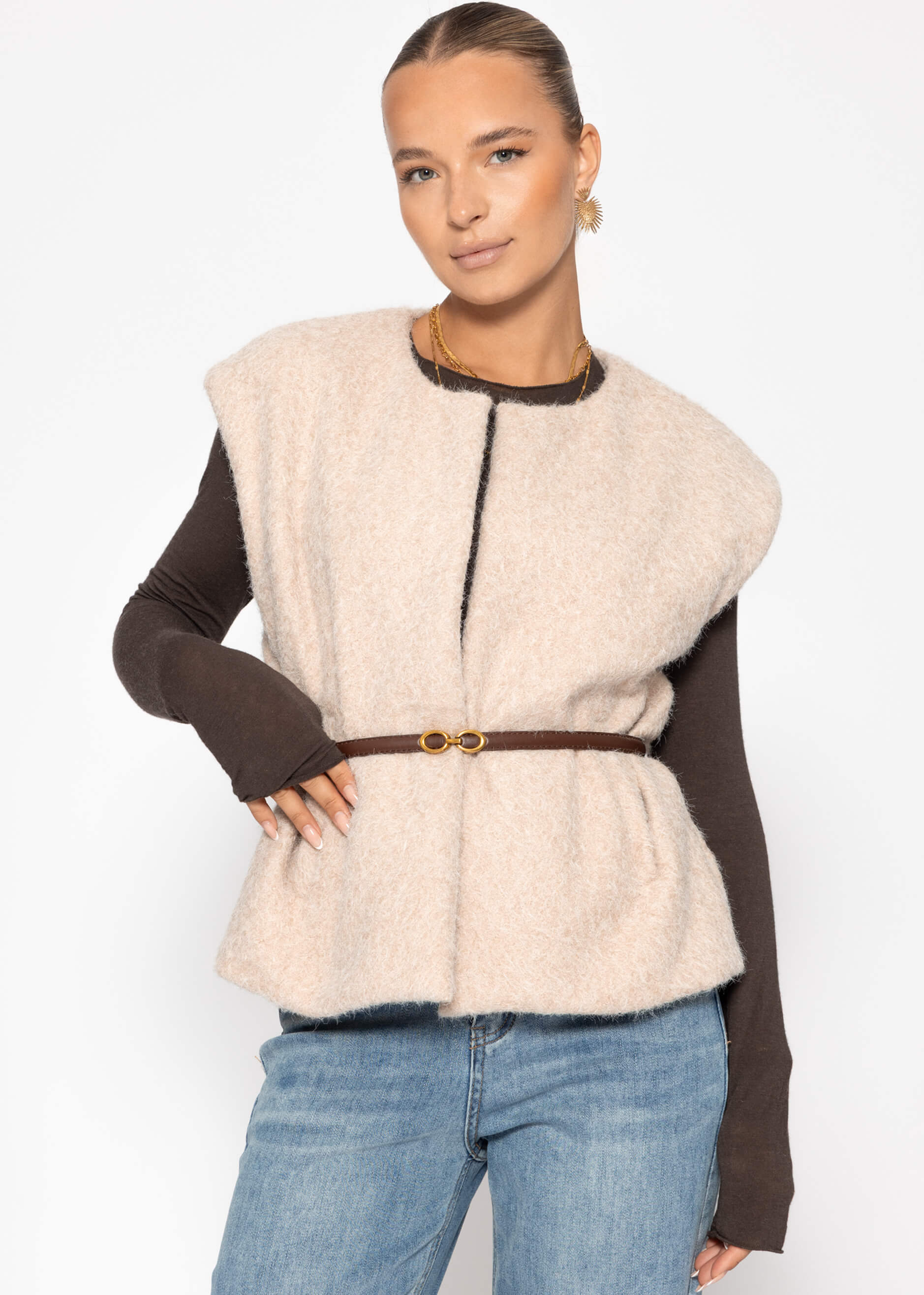 Ärmellose Weste mit Wollstruktur - beige – Bekleidung > Westen | FormaLuxe