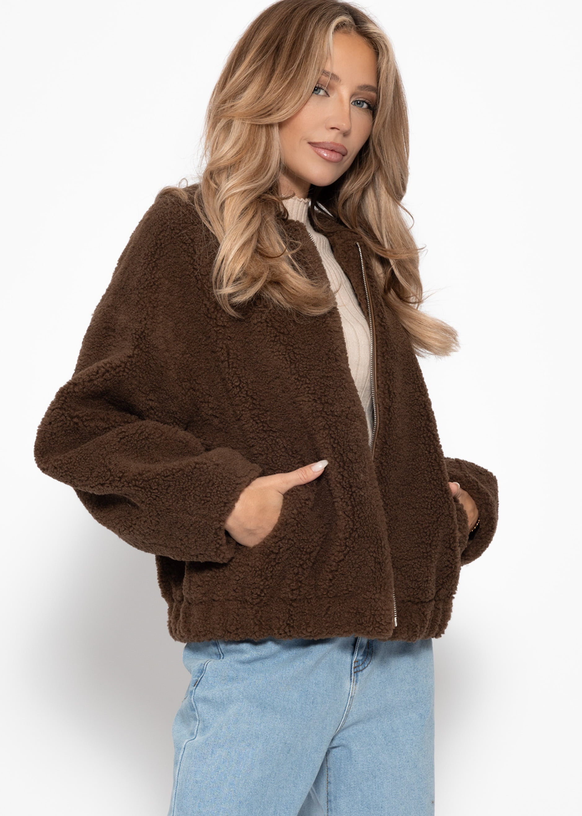 Bomberjacke aus Teddyfell - braun – Bekleidung > Jacken | FormaLuxe