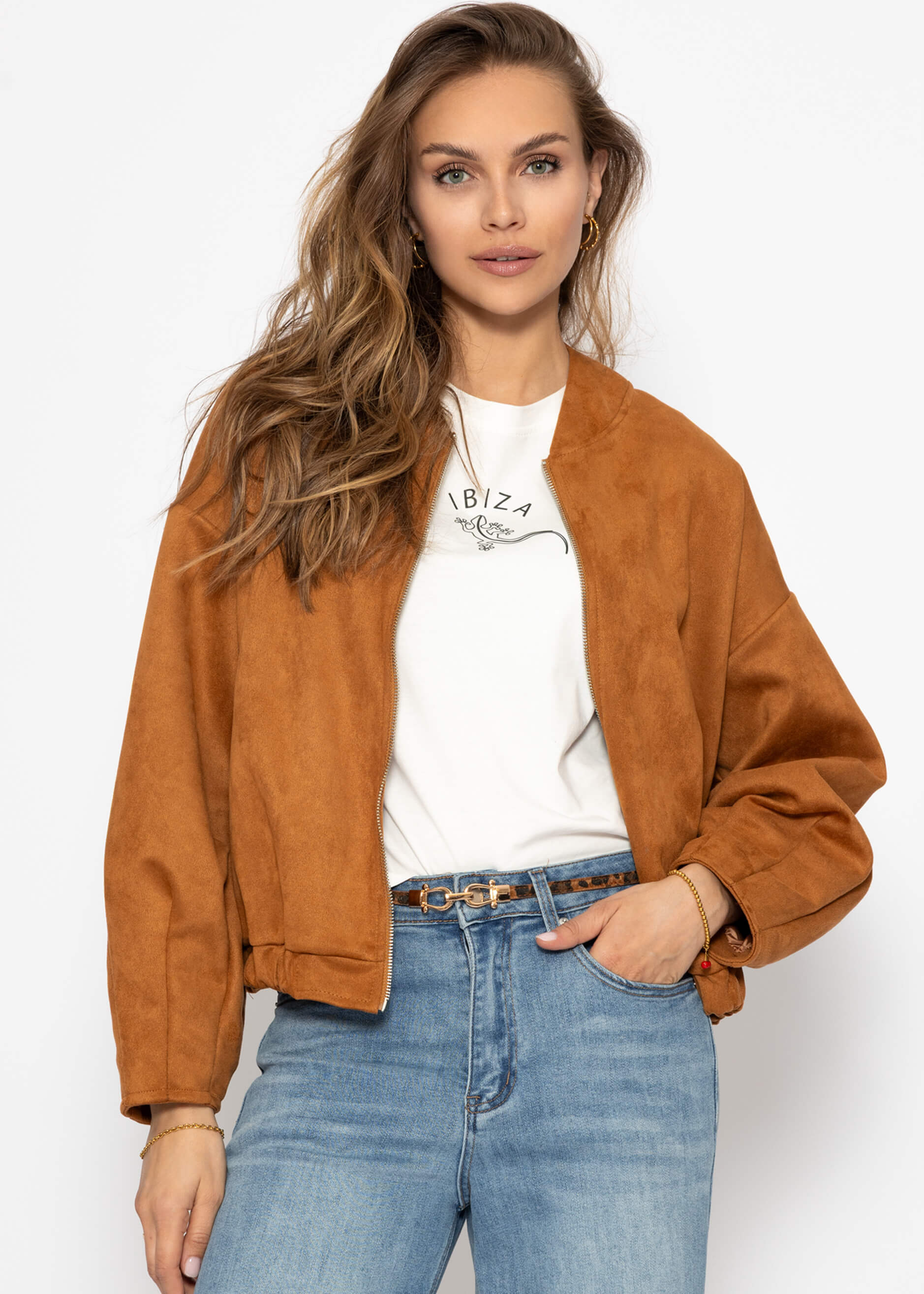 Oversize Bomberjacke in Wildlederoptik - braun – Bekleidung > Jacken | FormaLuxe