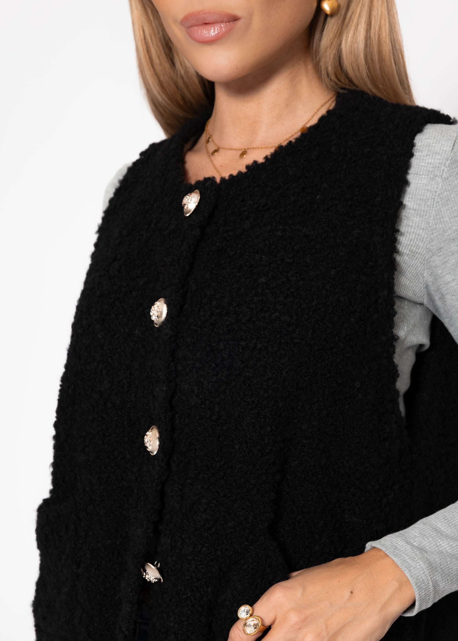 Bouclé-Weste mit Taschen - schwarz – Bekleidung > Westen | FormaLuxe