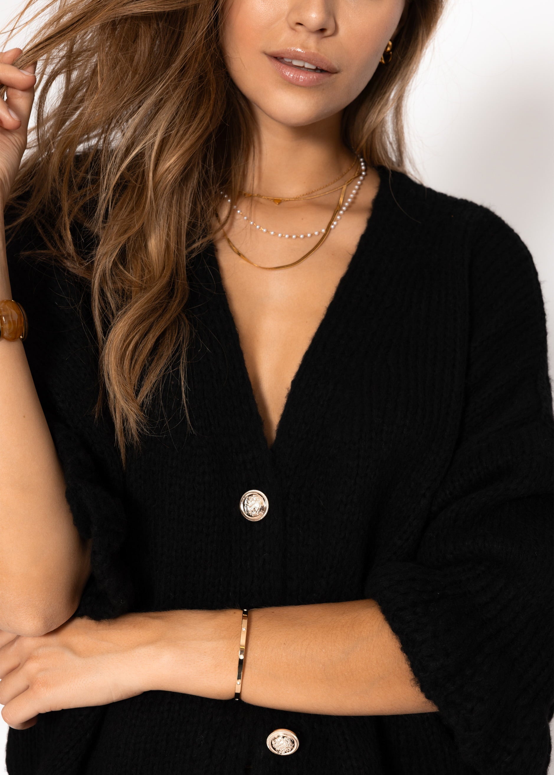 Cardigan mit 3/4-Ärmeln - schwarz – Bekleidung > Cardigans | FormaLuxe